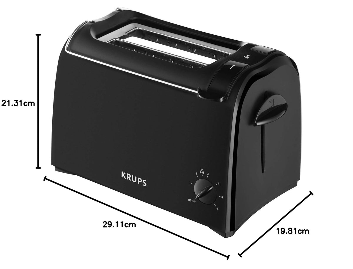 Krups Pro Aroma Toaster, 6 toasting levels, integrated bun warmer, removable crumb tray, practical lift function for safe and easy toast removal, 2-slice toaster, KH1518