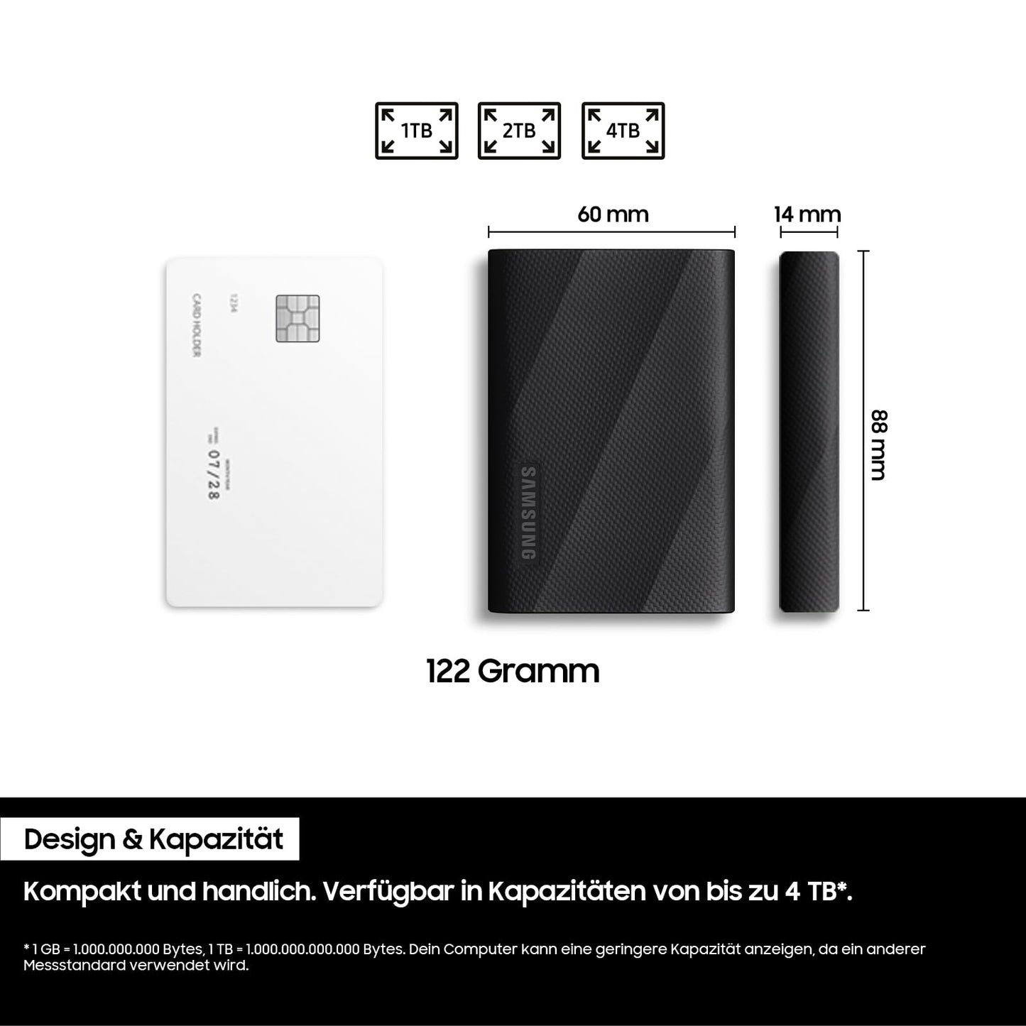 Samsung Portable SSD T9, 1 TB, 2,000 MB/s read, 2,000 MB/s write, USB 3.2 Gen.2x2, external hard drive for professional users, compatible with Mac, PC, smartphone and 12K cameras, MU-PG1T0B/EU