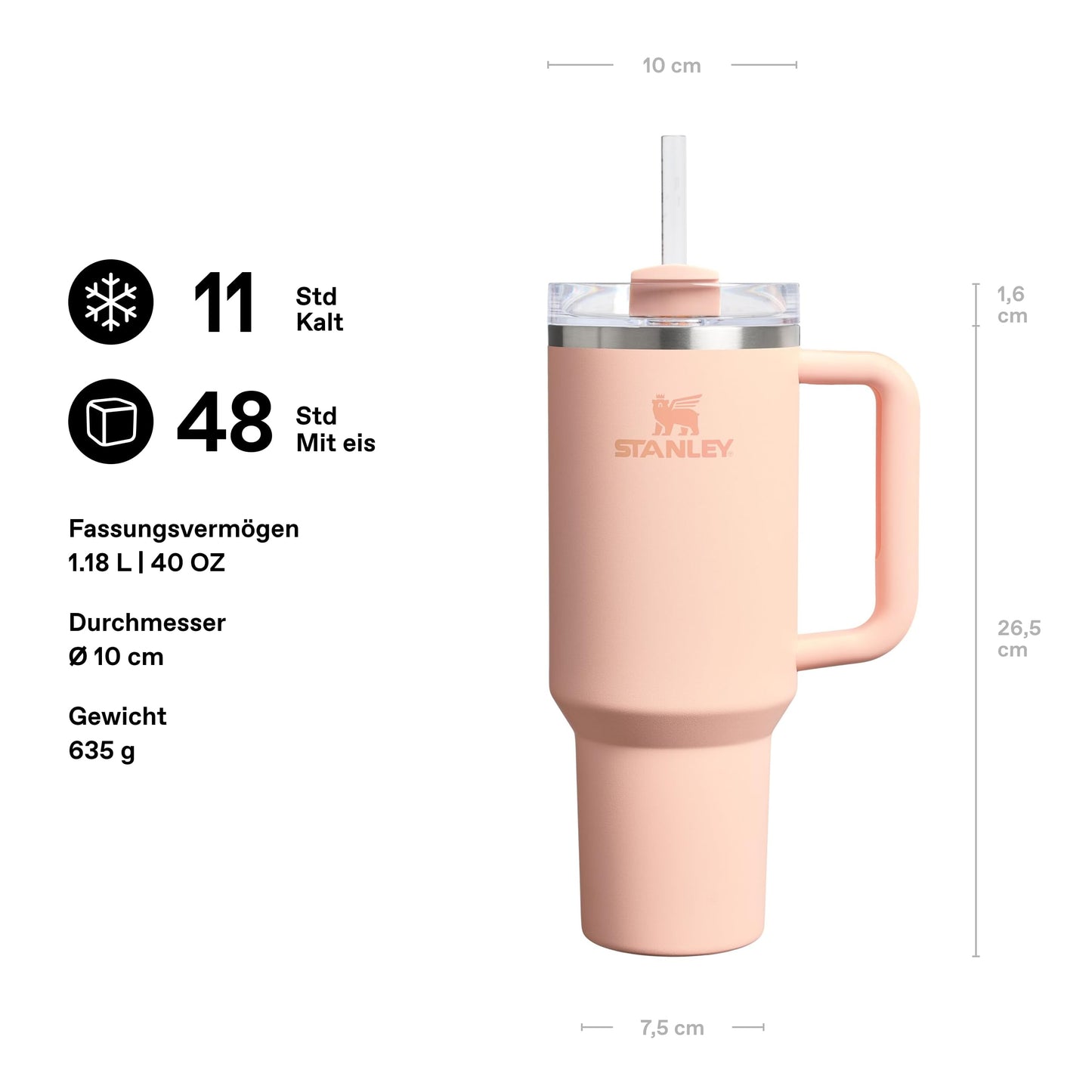 STANLEY 1913 Quencher H2.0 Flowstate Drinking Bottle with Straw 1.2L - Thermo Mug Cools Up to 11 Hours, 48 Ice Cooled - Thermos Bottle BPA Free Stainless Steel - Orange Cream - 100000115663