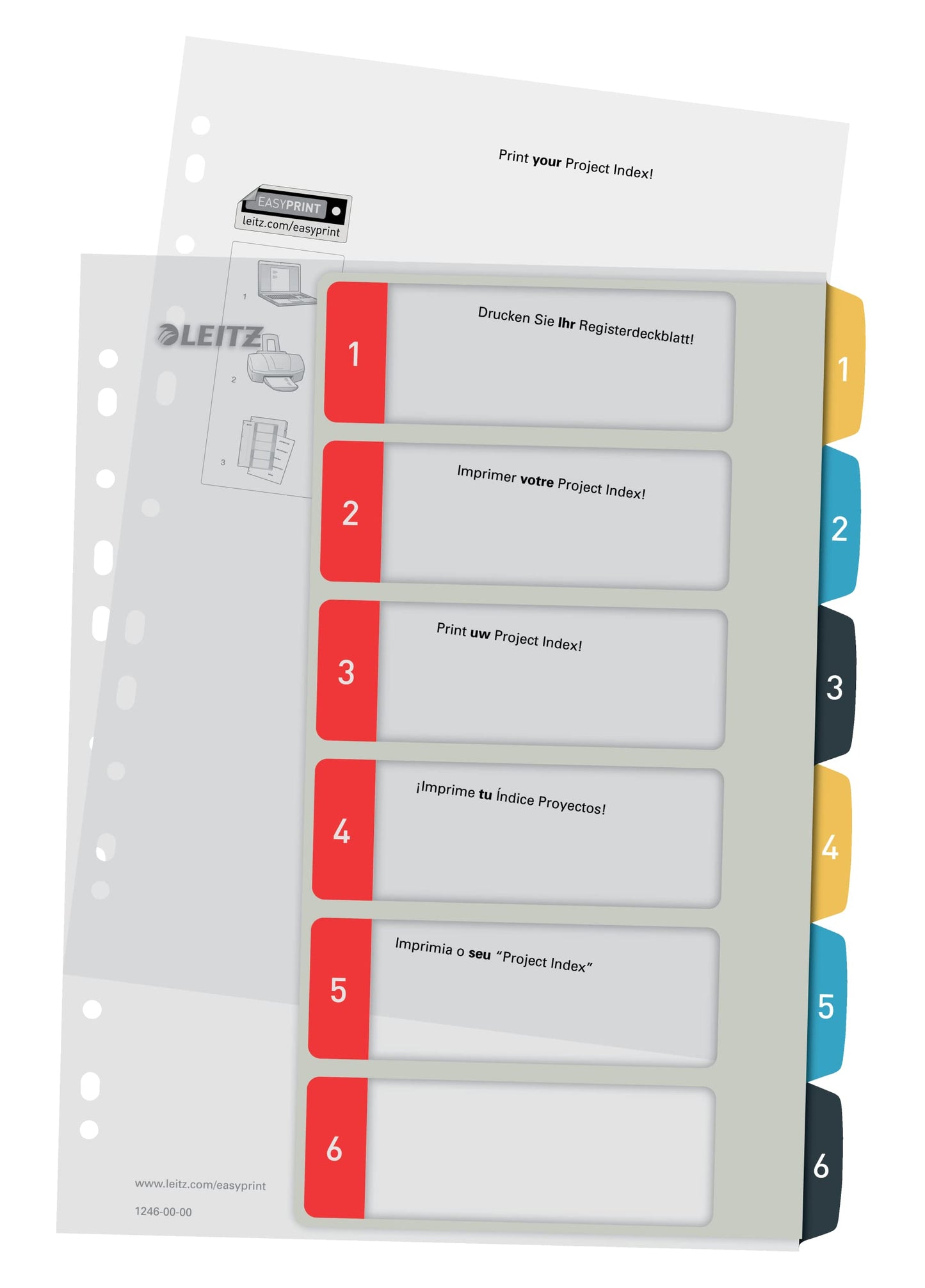 Leitz PC-writable register in A4 format, pack of 20, 1-6, robust, multi-colored, cozy series, 12460000 - 12460000-20