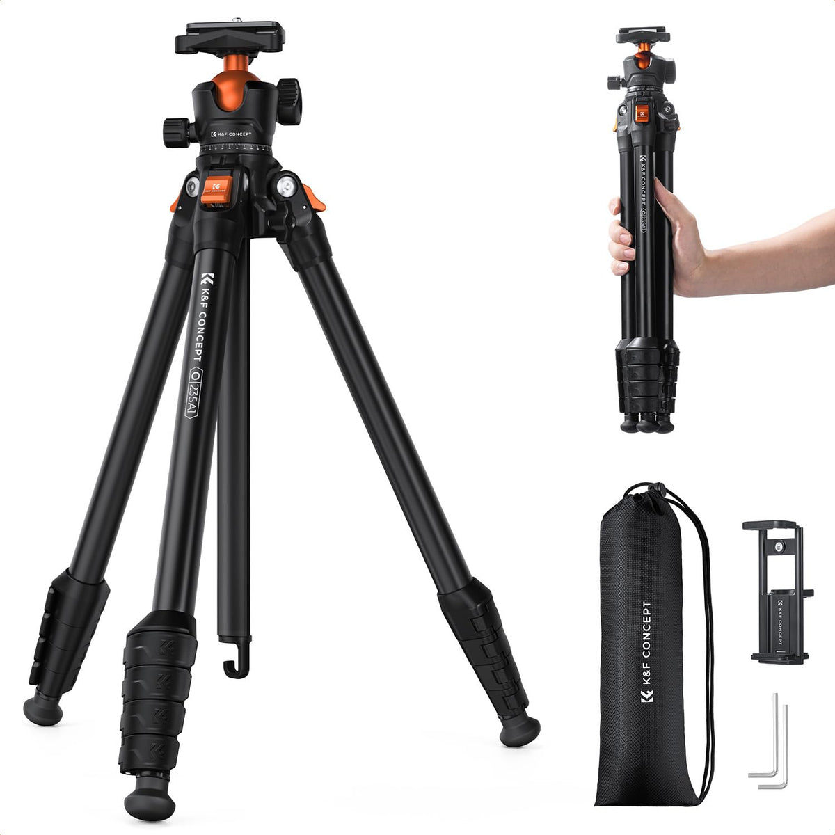 K&F CONCEPT Trepied pentru cameră Negru-Portocaliu 163CM cu cap cu bilă - O235A1+BH-40