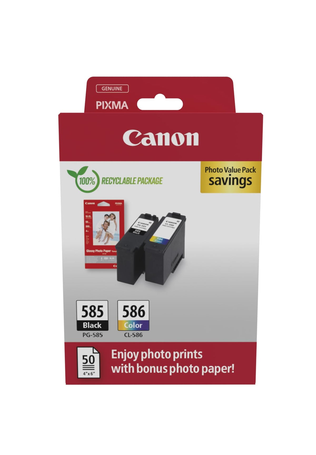 Canon PG-585 + CL-586 FINE Original Ink Cartridges + Photo Paper - PG-585/CL-586