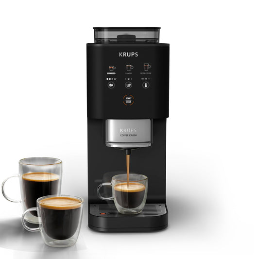 KRUPS Coffee Crush Extra aparat de cafea complet, doar 15 cm lățime, Negru - SA4028E0