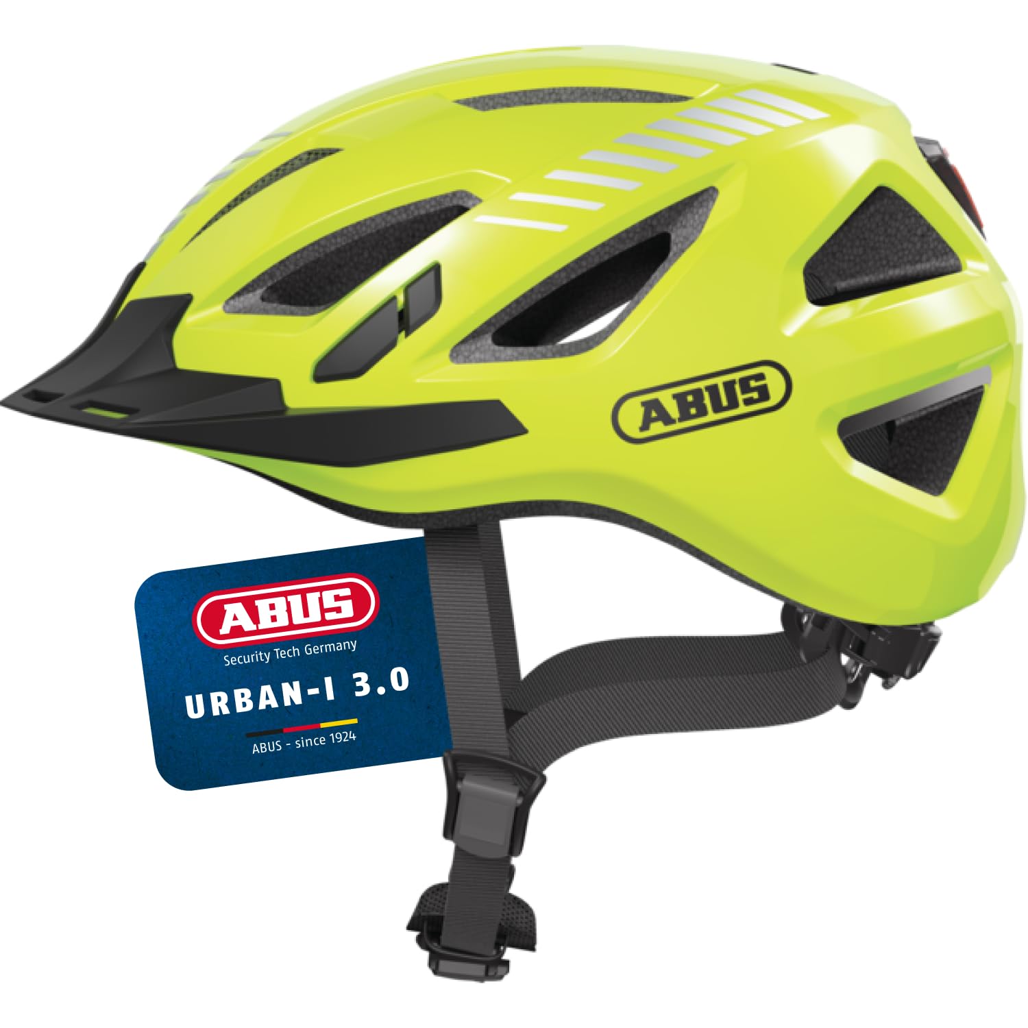 ABUS city helmet Urban-I 3.0 - bicycle helmet with rear light, peak and magnetic fastener - for men and women - yellow (signal yellow), size M - 86867