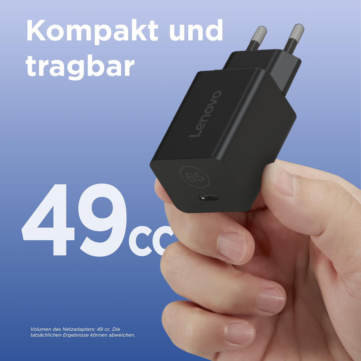 Lenovo GaN Nano 65W | USB-C Power Adapter for PC Laptop | EU Plug - G0A6GN65EU