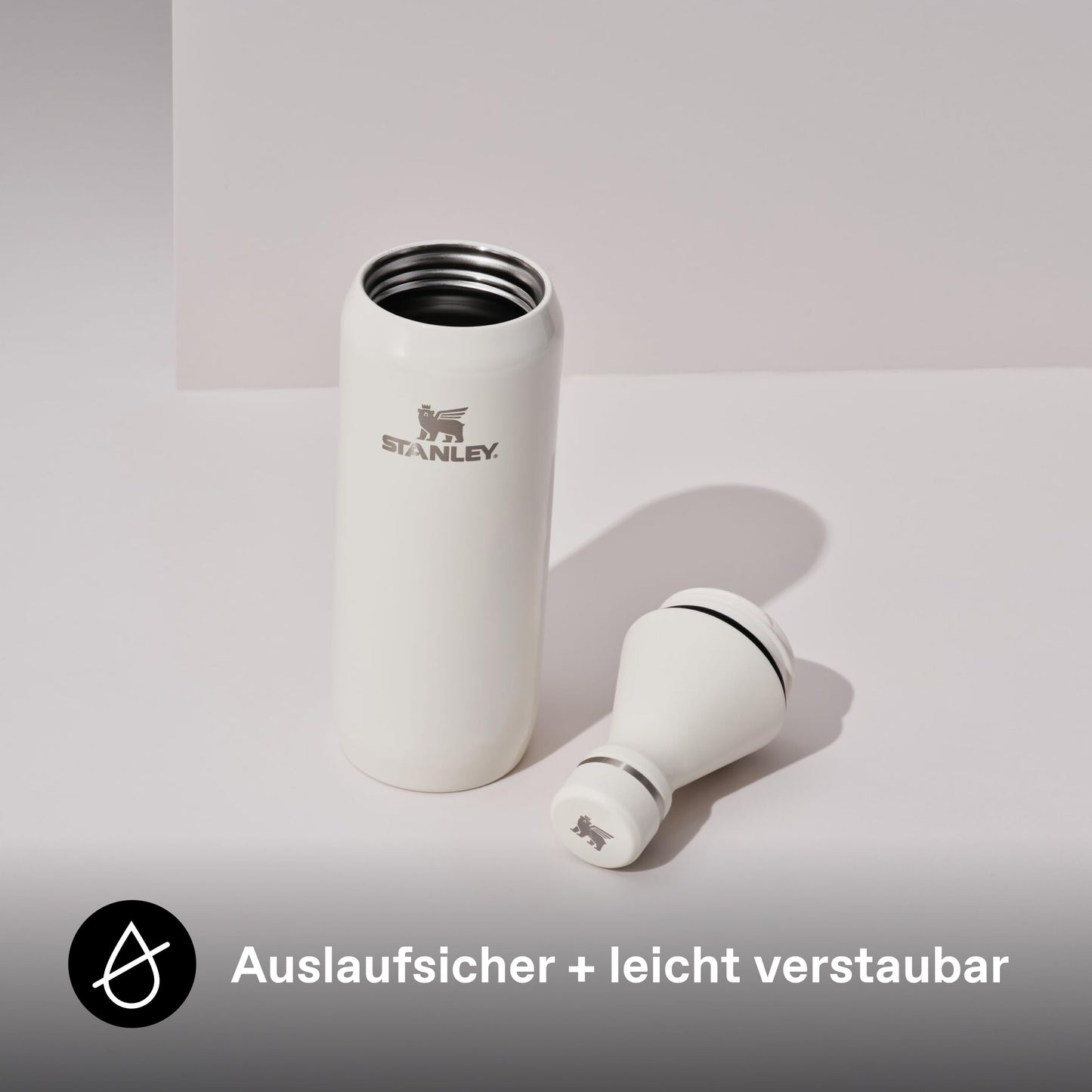STANLEY 1913 All Day Slim Drinking Bottle Stainless Steel 0.6L - Thermos Bottle Cools 6 Hours - 11 Hours Ice-Cold - BPA-Free - Leak-Proof Water Bottle - Dishwasher Safe - Cream - 10-12069-022