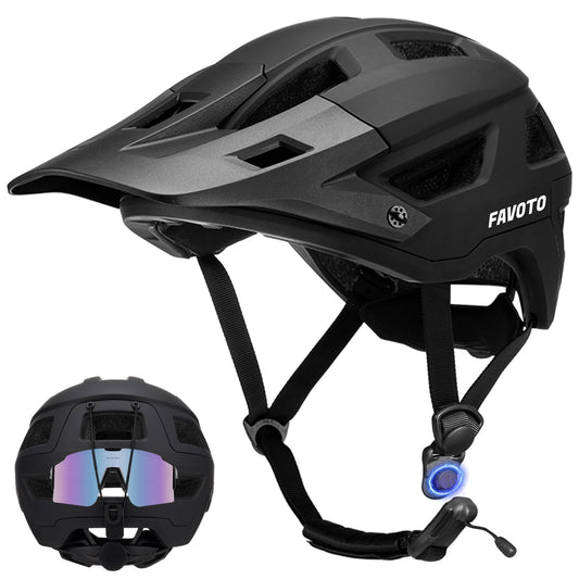 Favoto Mountain Bike Helmet with Peak Lightweight - Double Inmould Technology MTB Helmet for Women Men Road Bike Helmet Black Matt L (59-61cm) Adjustable Length - B025