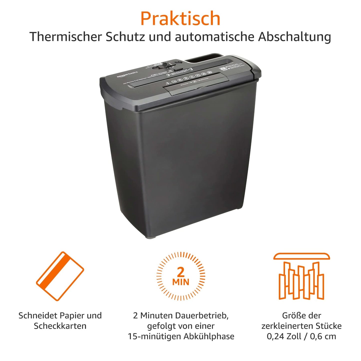 Amazon Basics Strip Cut Paper Shredder, 7-8 Sheets, for A4 Documents and Credit Cards, 12L Bin, Black - PBH-55473