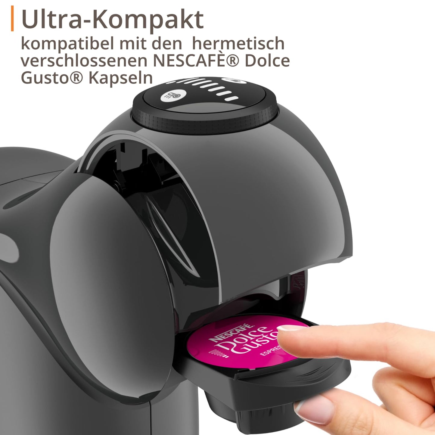 NESCAFÉ Dolce Gusto Genio S by KRUPS, coffee capsule machine, 15 bar, ultra-compact, high pressure, over 30 coffee creations, selectable drink size, auto shut-off, anthracite, KP243B
