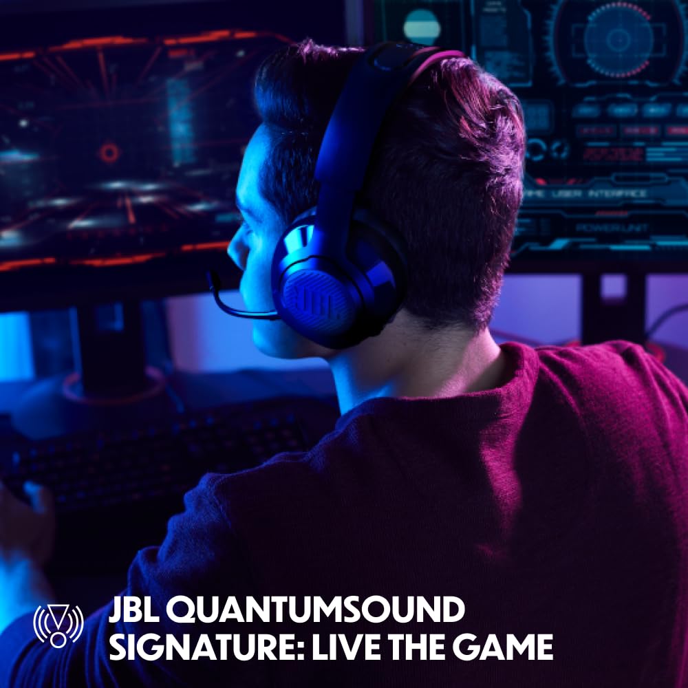 JBL Quantum 350 Over-Ear Gaming Headset - Wireless 2.4 GHz and USB-C port - With removable boom mic and QuantumSurround Sound - Black - JBLQ350WLBLK