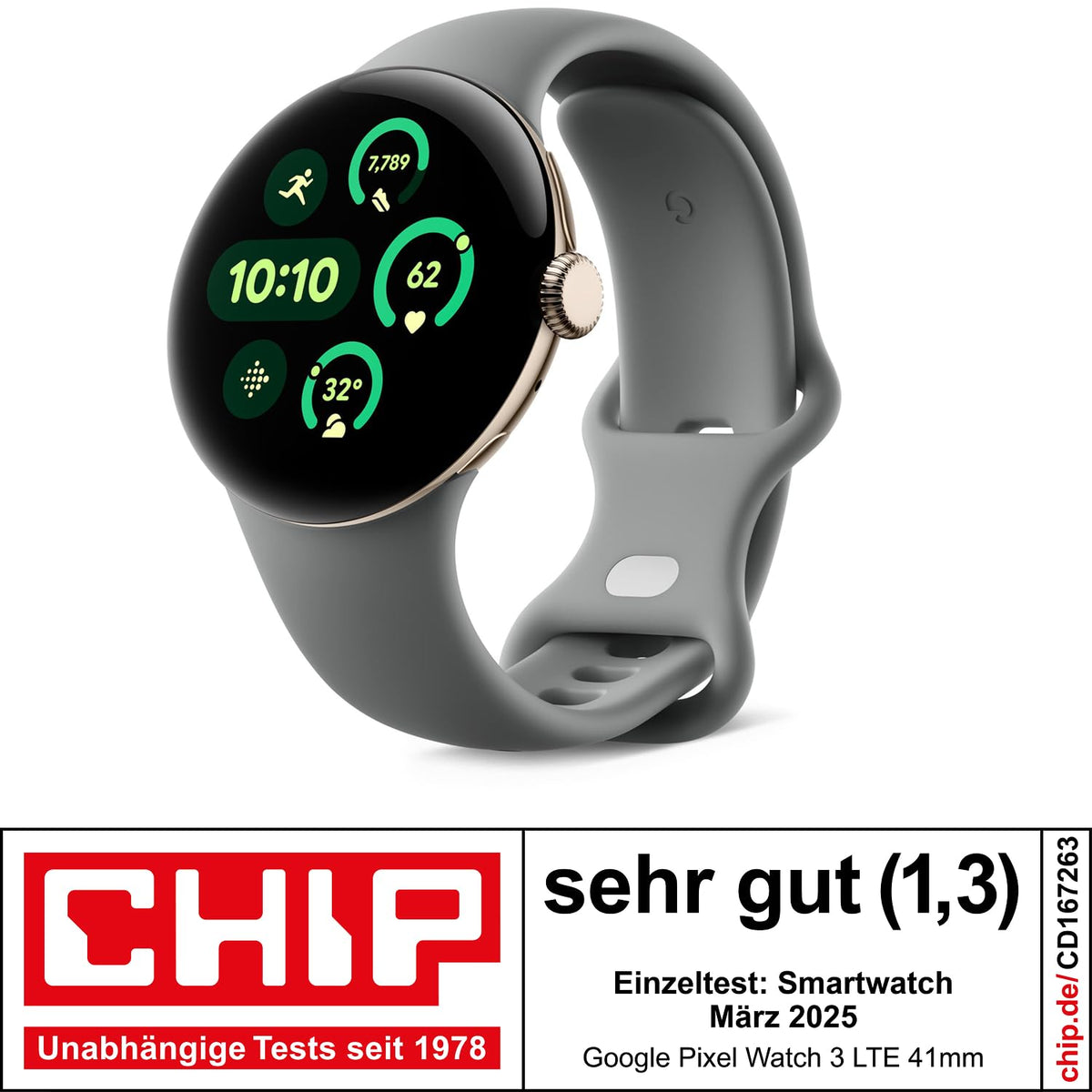 Google Pixel Watch 3 (45 mm) – smartwatch Android cu monitorizare a ritmului cardiac, funcții avansate de alergare de la Fitbit, informații despre fitness, baterie de 24 de ore – carcasă din aluminiu mat Hazel – brățară Hazel – Wi-Fi - GGE4J