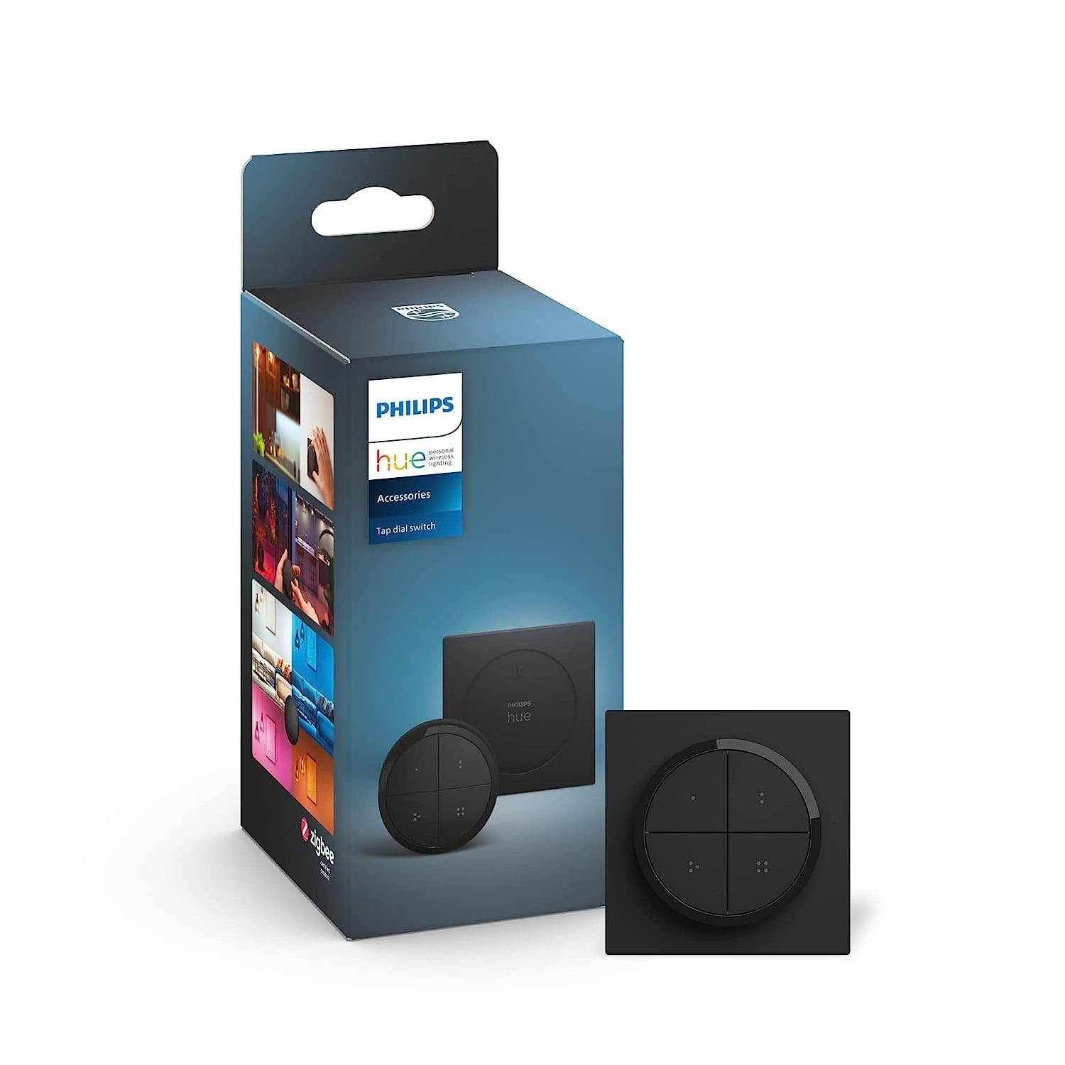 Philips Hue Tap Dial switch for Hue lighting systems, smart dimmer for controlling lights, wireless light switch without installation, black - 929003500201