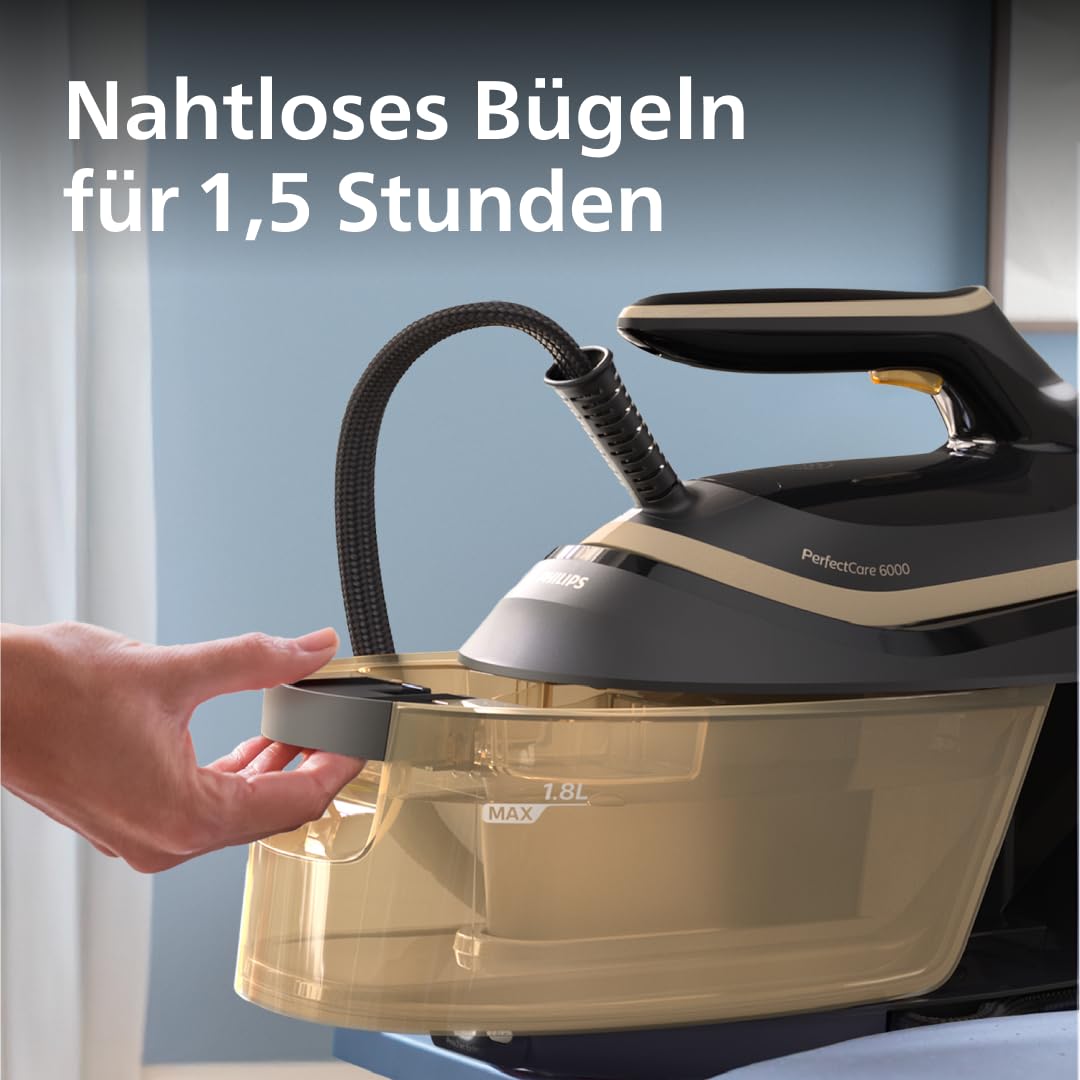 Philips PerfectCare 6000 Series Steam Iron Station, Powerful Steam, Compact Design, 1.8L Removable Water Tank, SteamGlide Advanced Soleplate (PSG6064/80)