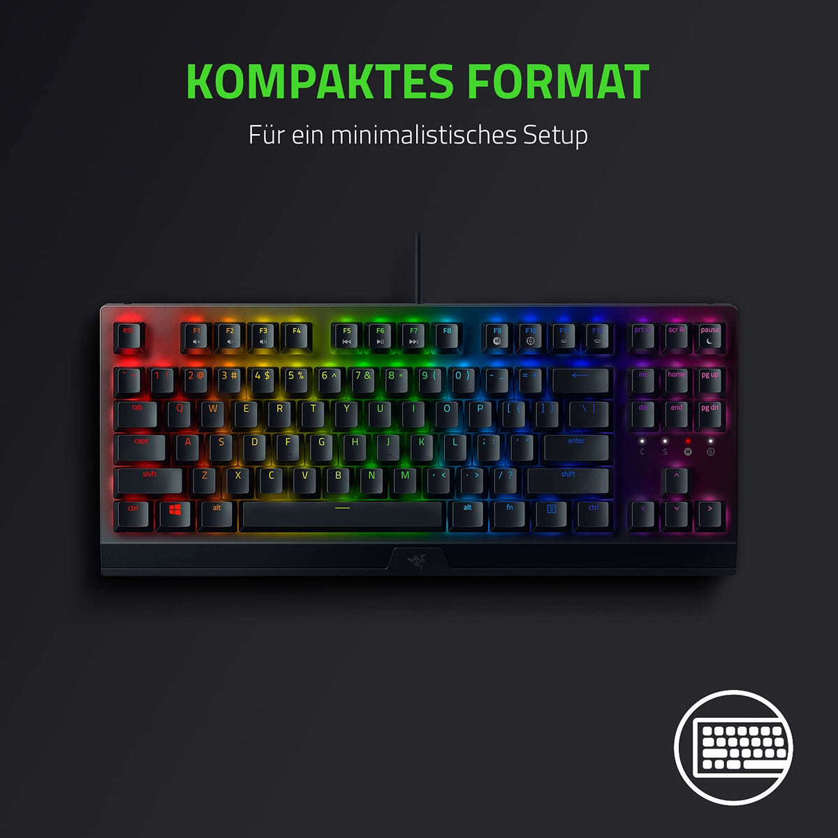 Razer BlackWidow V3 Tenkeyless (Green Switch) - Tastatur mecanică pentru gaming fără bloc numeric (Switch-uri mecanice clicante, compactă, taste complet programabile) QWERTZ DE-Layout | Negru - RZ03-03490400-R3G1