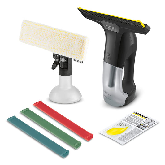 KÄRCHER Battery Window Vacuum WV 6 Plus Multi Black Edition, extra long battery life of 100 min, spray bottle with microfiber cover, 3 colored replacement squeegee blades, 20 ml window cleaner concentrate. - 1.633-514.0
