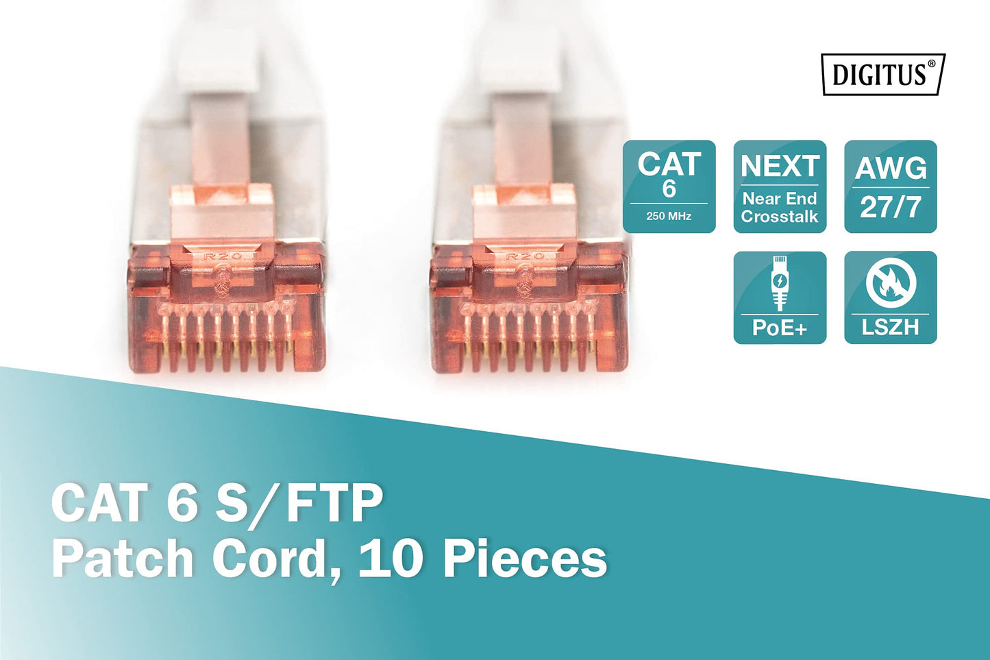 DIGITUS LAN cable Cat 6 – 3 m – 10 pieces – S/FTP shielded – gray - DK-1644-030-10