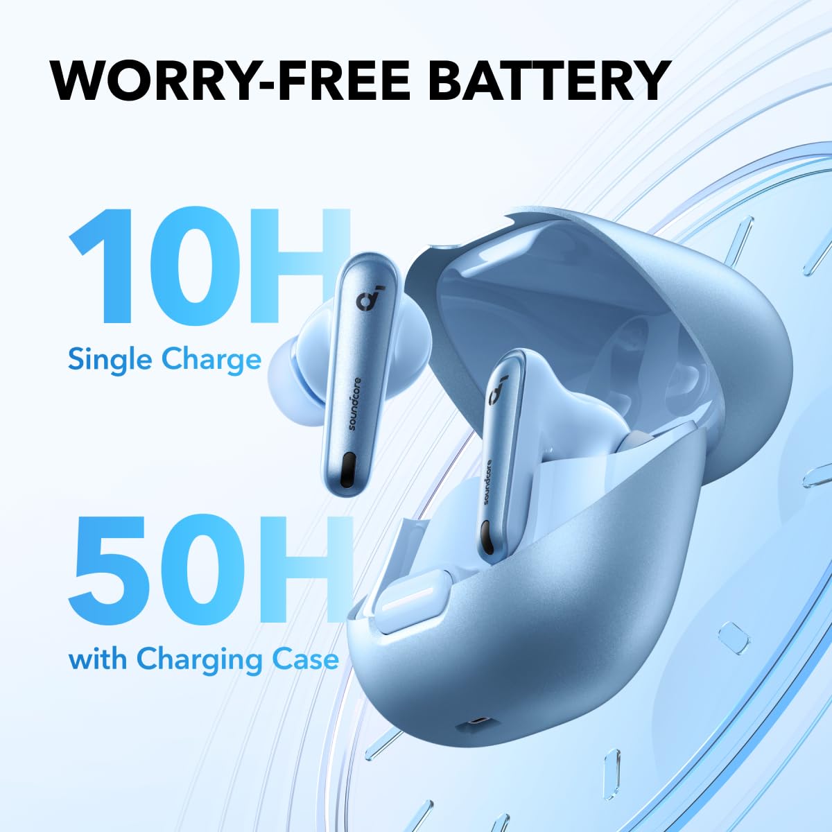 Soundcore by Anker Liberty 4 NC Wireless Earbuds with Noise Canceling, 98.5% Noise Canceling, Adaptive Noise Canceling for Ears and Surroundings (Light Blue) (Refurbished) - A3947