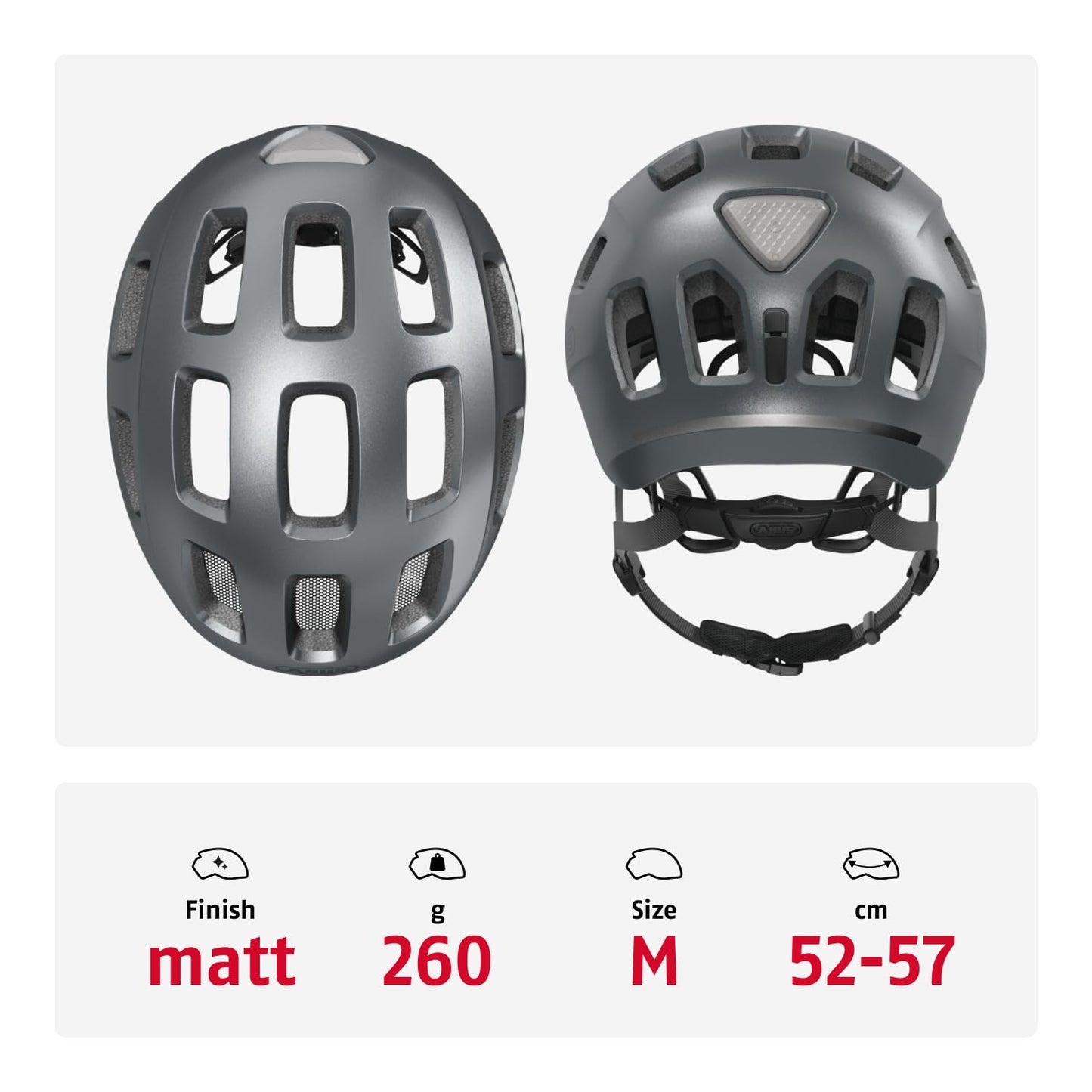ABUS Youn-I 2.0 bicycle helmet - with light for children, teenagers and young adults - for girls and boys - silver, size M - 40157