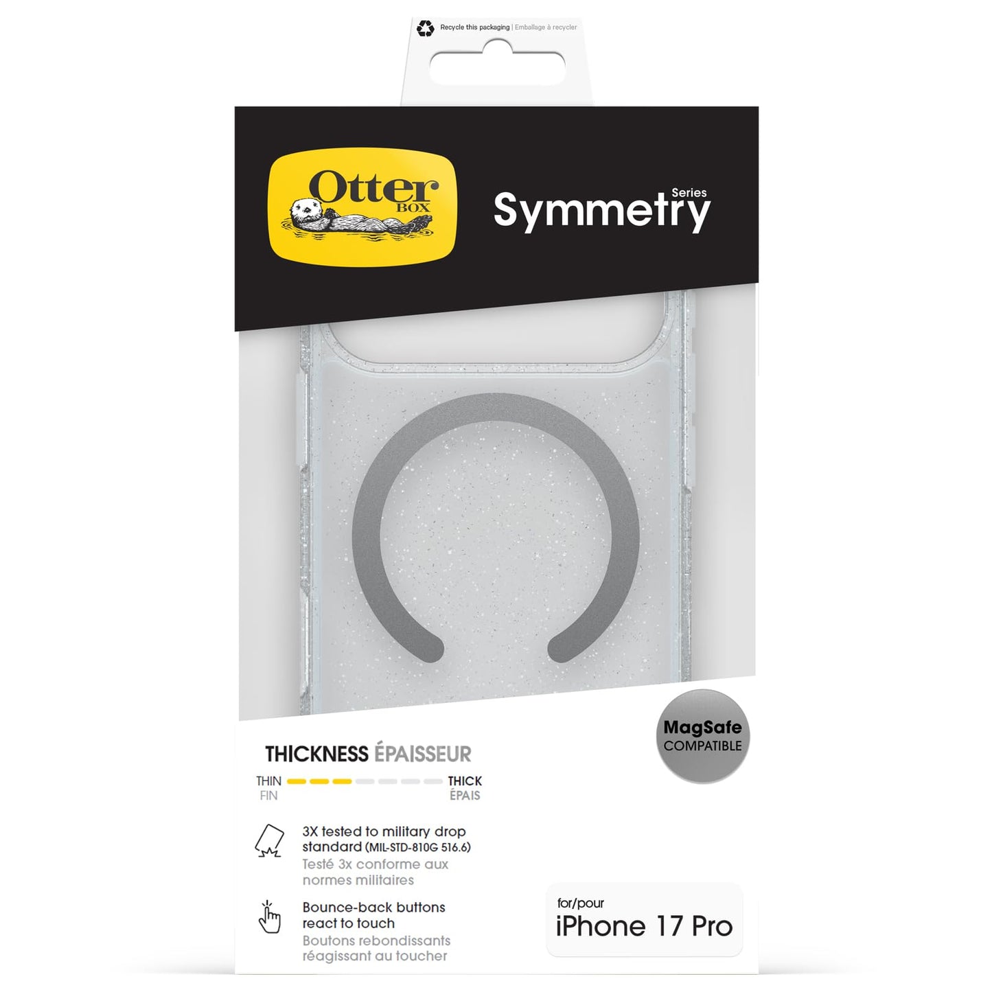 OtterBox Symmetry Series Clear MagSafe Transparent Case for iPhone 17 Pro, Shockproof Drop Proof Protective Case, 3X Military Grade Tested, Stardust - 77-98838