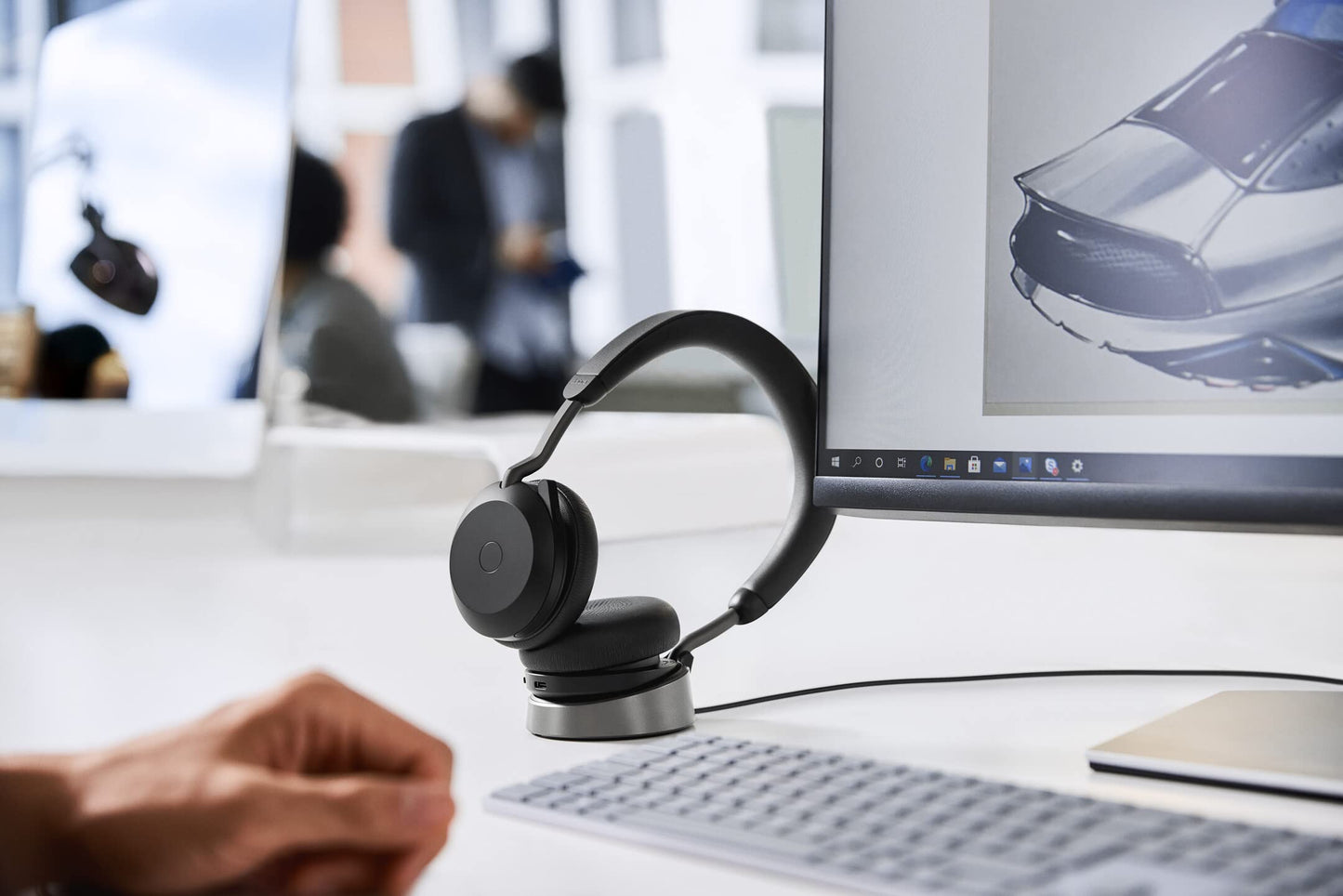 Jabra Evolve2 75 Wireless PC Headset with Charging Dock, 8-Micro Technology - Dual Foam Stereo Headphones with Advanced Active Noise Cancellation, USB-A Bluetooth Adapter and UC Compatibility - Black - 27599-989-989