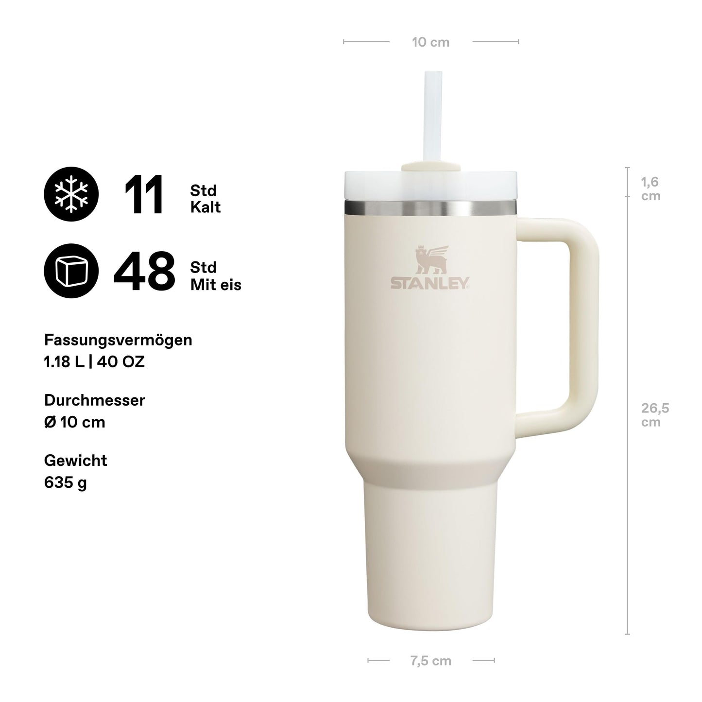 Stanley 1913 Quencher H2.0 Flowstate Drinking Bottle with Straw 1.2L - Thermo Mug Cools 11 Hours - 48 Hours Ice Cold - Dishwasher Safe - Thermos Bottle BPA Free - Drinking Cup - Cream 2.0 - 100000144324