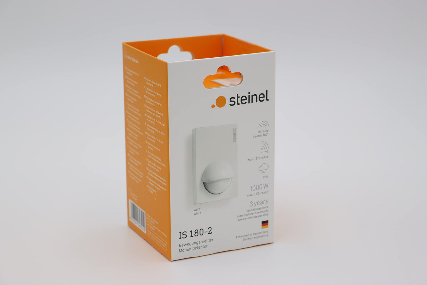 Steinel motion detector IS 180-2 white, 180° passive infrared motion sensor, twilight sensor for indoor and outdoor use, (W x H) 76 mm x 120 mm - 603212