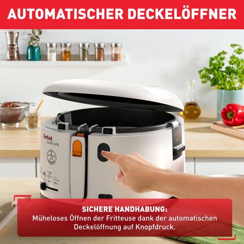 Tefal Fritteuse mit Ölfilter geruchsarm, wärmeisoliert sicher zum Anfassen, kompakt einklappbare Griffe, 150-190°C einstellbar, spülmaschinenfest, für Pommes Nuggets Snacks, antihaftbeschichtet - FF1631