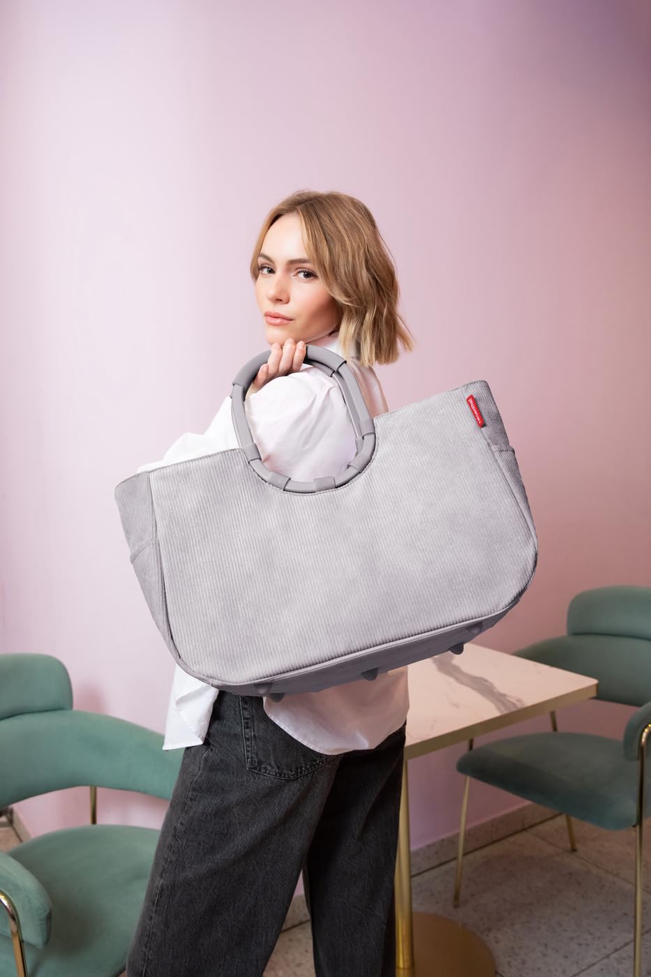 reisenthel loopshopper L cord gray – sturdy bag with practical compartments made from recycled PET bottles – charming and water-repellent design - OR7084
