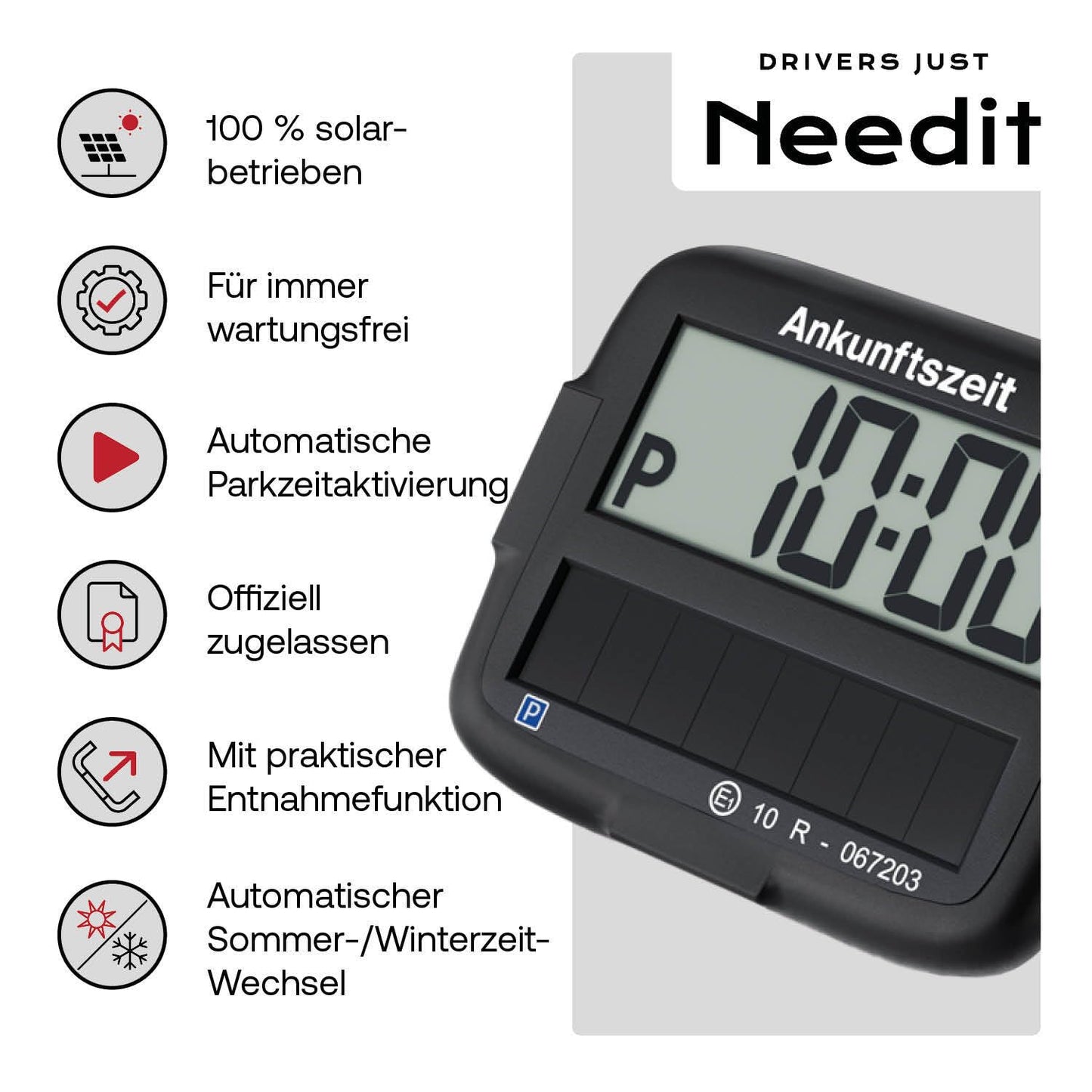 Needit Park Micro Solar Electronic Parking Disc [NEW Model 2025] I infinite energy, zero battery change | the only parking disc in Germany with an integrated rechargeable battery | black - 9010