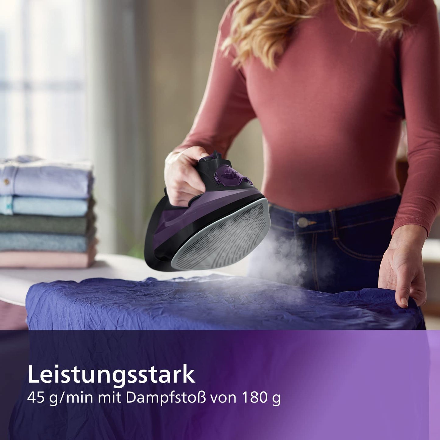 Philips 5000 Series steam iron - 2,400 W, steam boost up to 180 g, SteamGlide Plus soleplate, drip stop system, vertical steam, efficient ironing, automatic limescale cleaning (DST5030/80)