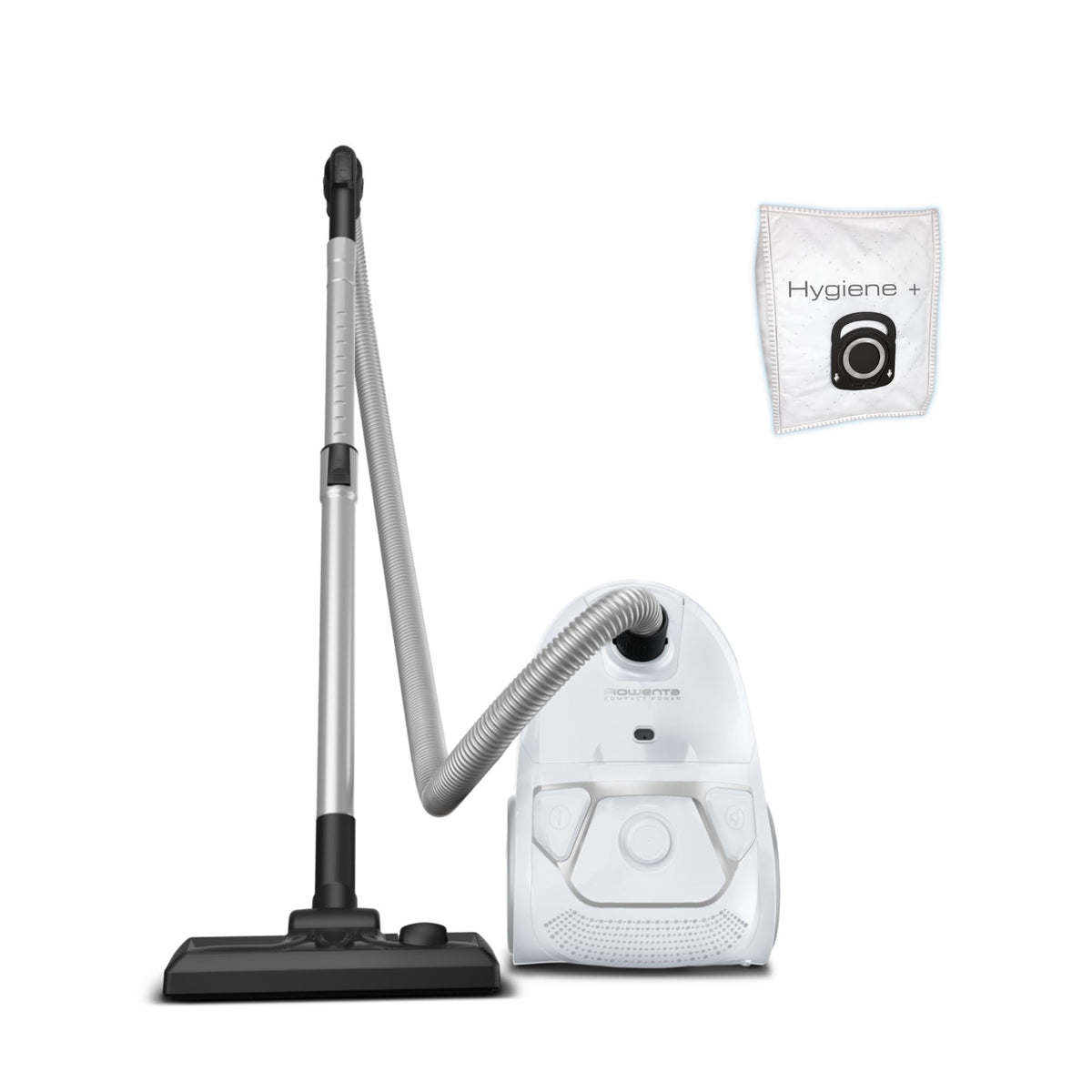 Rowenta Compact Power Aspirator cu sac, consum redus de energie, 900 Watt, sac de praf XL de 3 litri, cablu lung, optim pentru aspirarea suprafețelor mari de locuit, Alb, RO3927EA