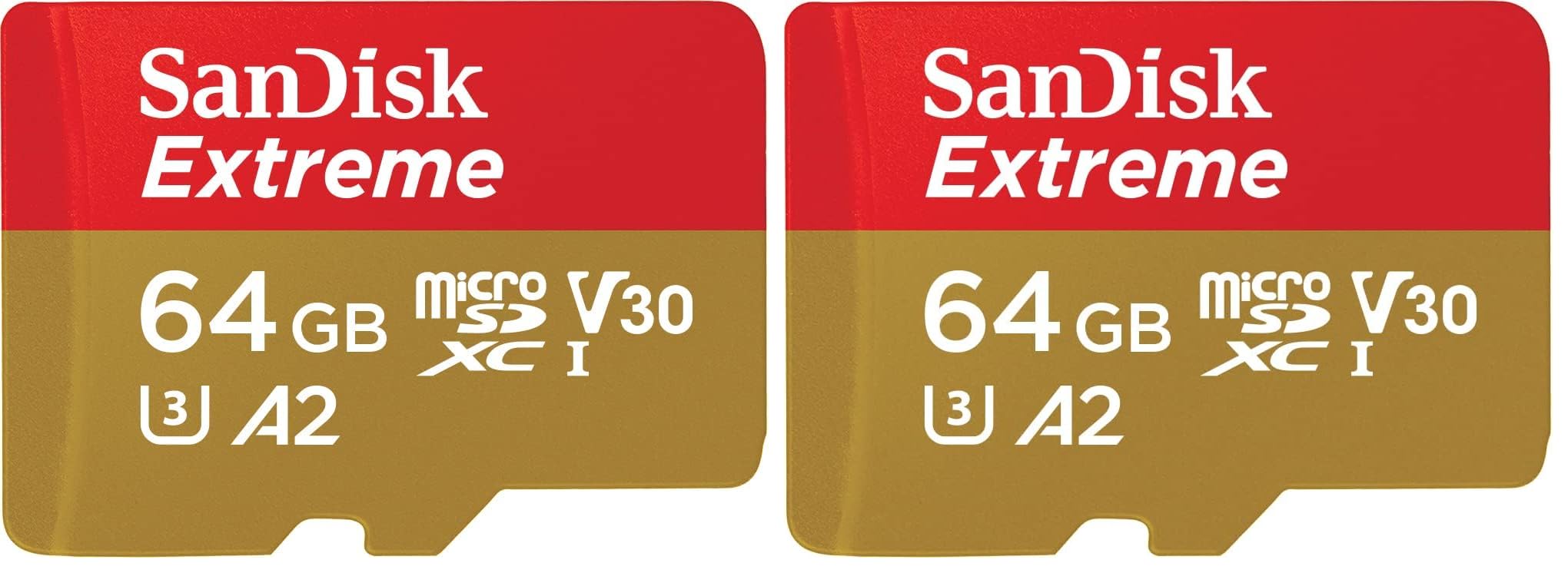 SanDisk Extreme microSDXC UHS-I Memory Card 64GB for Action Cams and Drones + Adapter + RescuePRO Deluxe (up to 170MB/s, A2, Class 10, U3, V30) (Pack of 2) - SDSQXAH-O64G-GN6AA