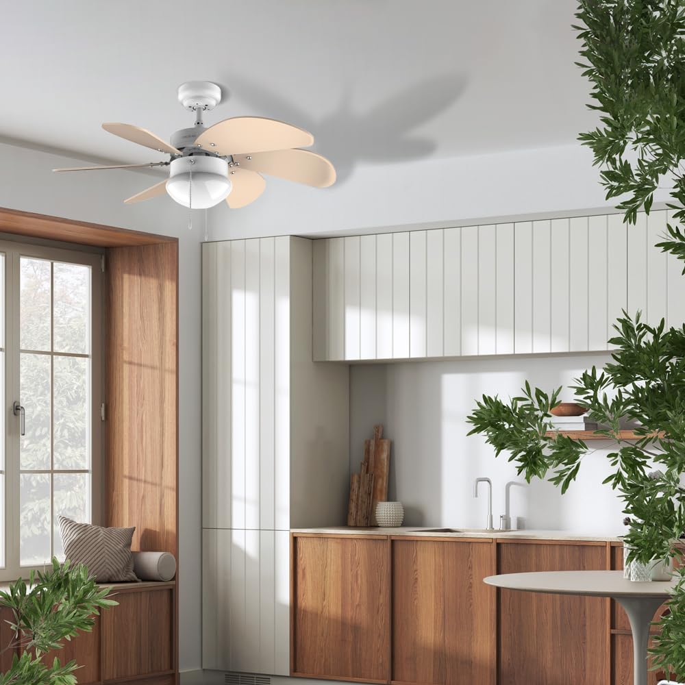Cecotec ceiling fan EnergySilence 3600 Vision SunLight, 50 W, diameter 92 cm, lamp, 3 speeds, 6 reversible blades, summer/winter function, pull switch, white/yellow - 05963