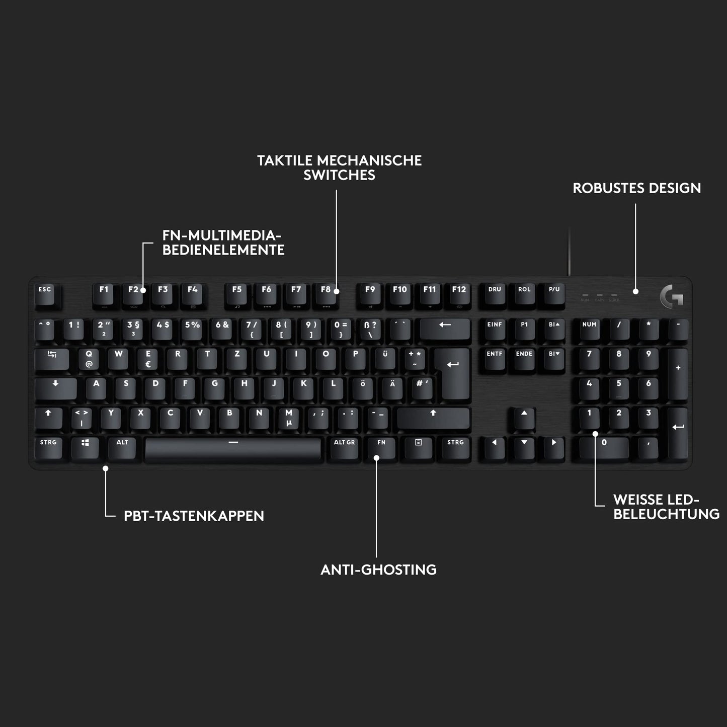 Logitech G413 SE Mechanical Gaming Keyboard - Backlit, Tactile Mechanical Switches, Anti-Ghosting, Compatible with Windows, macOS, German QWERTY Layout - Black - 920-010434