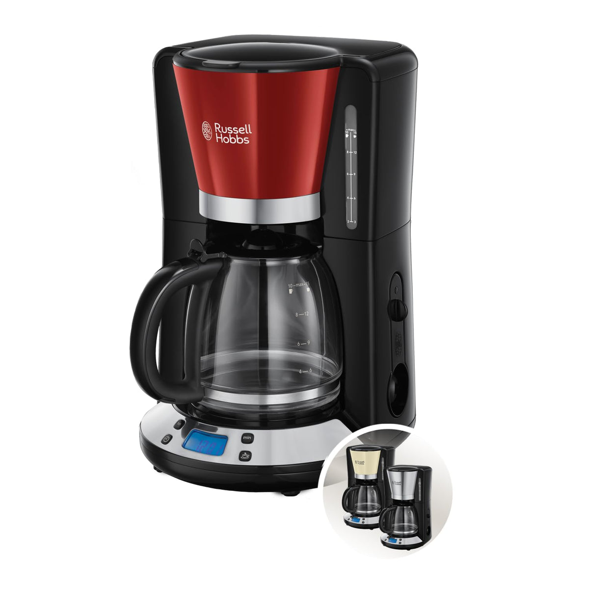 Russell Hobbs Filter Coffee Maker Colours+, Red, 1.25 l, 1 to 10 Cups - 24031-56