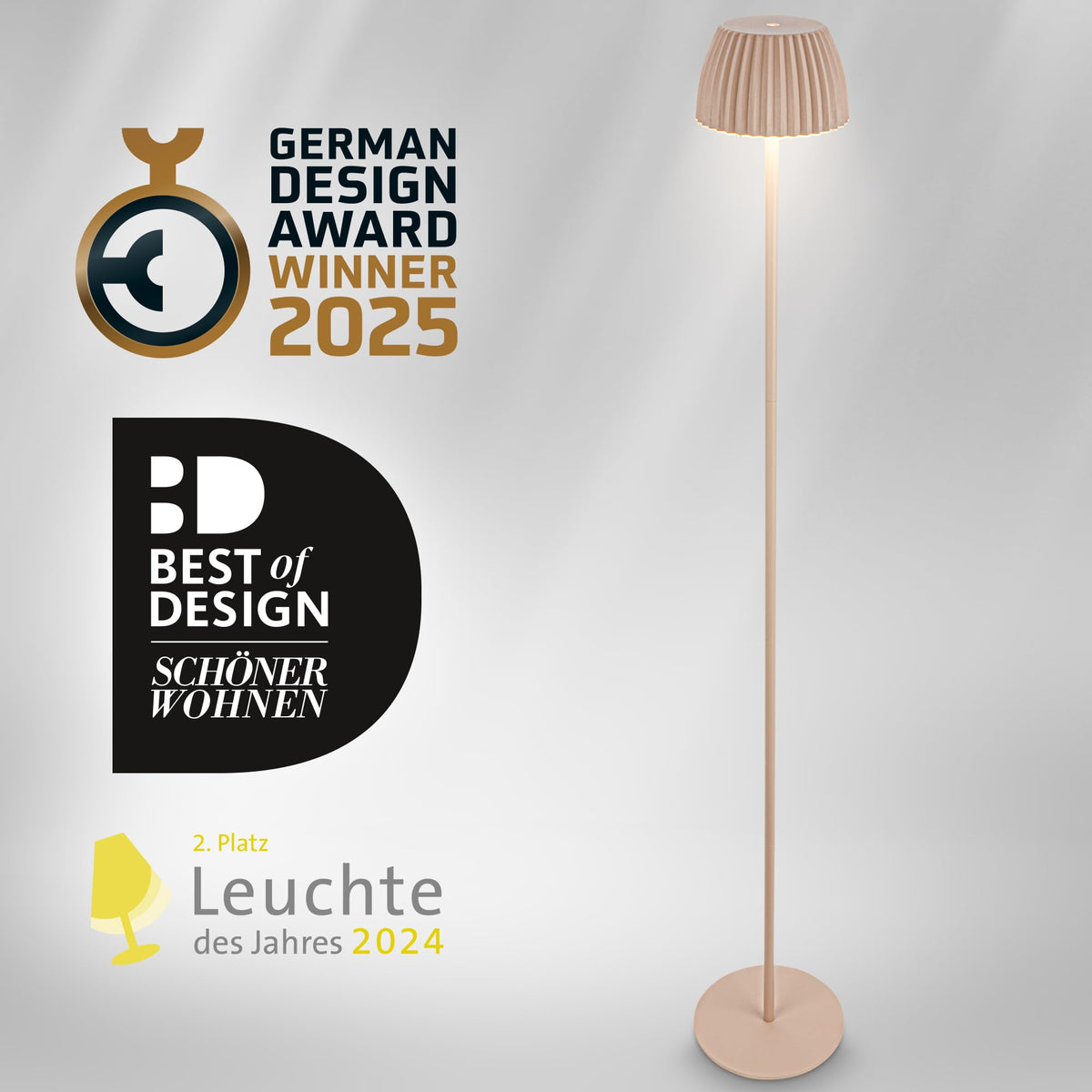 BRILONER - Riffle LED Floor Lamp Wireless IP44 with Touch, Dimmable, Memory Function, Replaceable Battery, Battery Floor Light, Reading Lamp, Living Room Lamp, German Design Award Winner 2025, 19x124 cm, Beige - 1238011