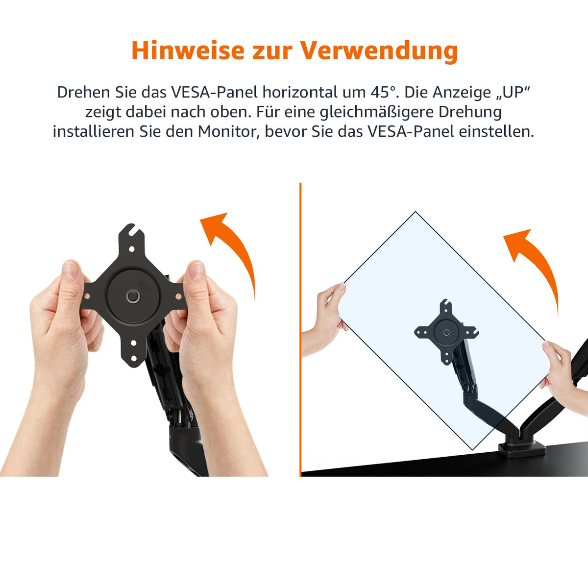 Amazon Basics Braț dublu pentru monitor cu arc pneumatic, montare pe birou, tensiune ajustabilă, pentru monitoare de 15–27 inch (38,1cm–68,6cm), suportă 2,0kg–7,0kg pe braț, VESA 75x75/100x100, negru - DS-MADDBE