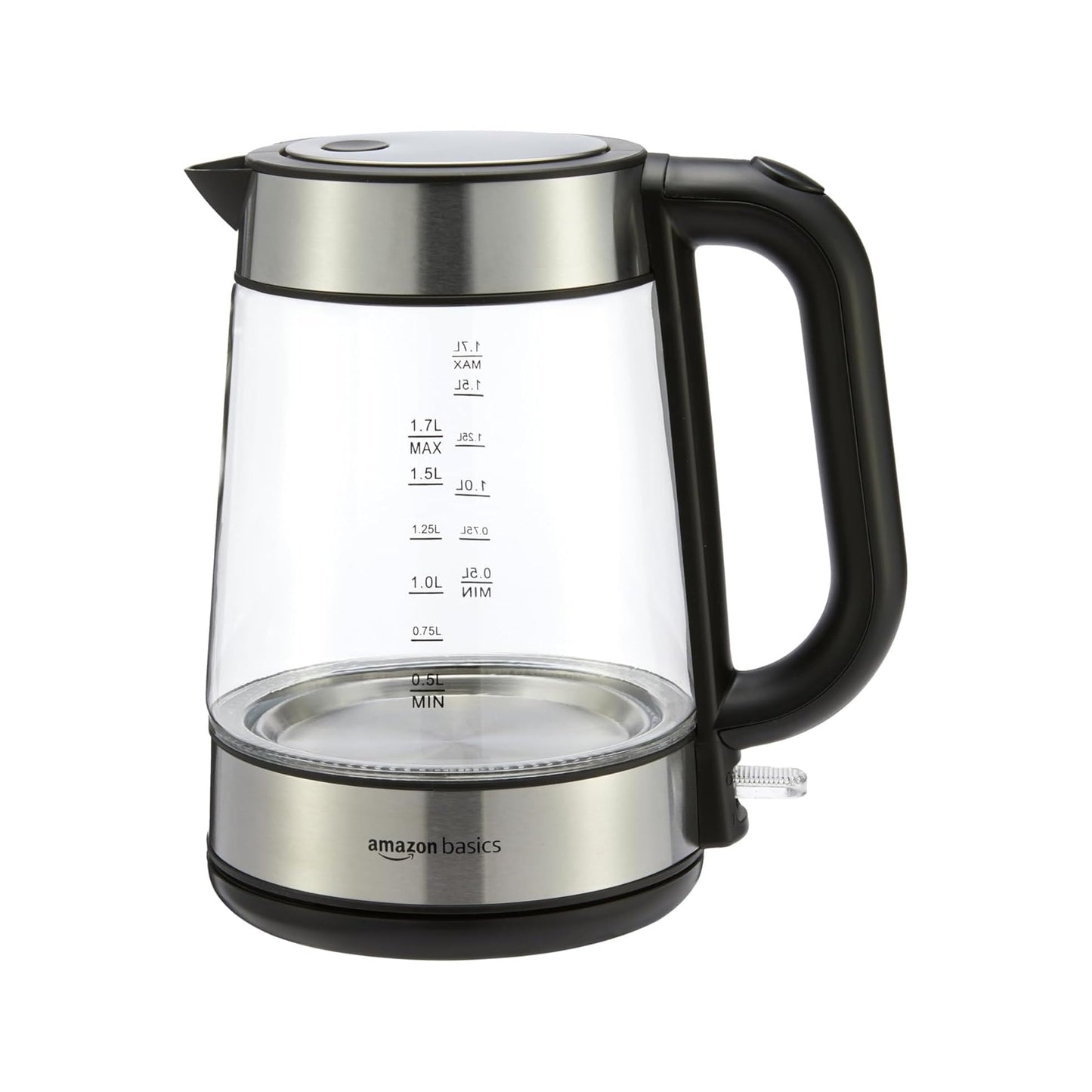 Amazon Basics 1.7L 2200W Glass Electric Kettle Black Silver - F-625GS