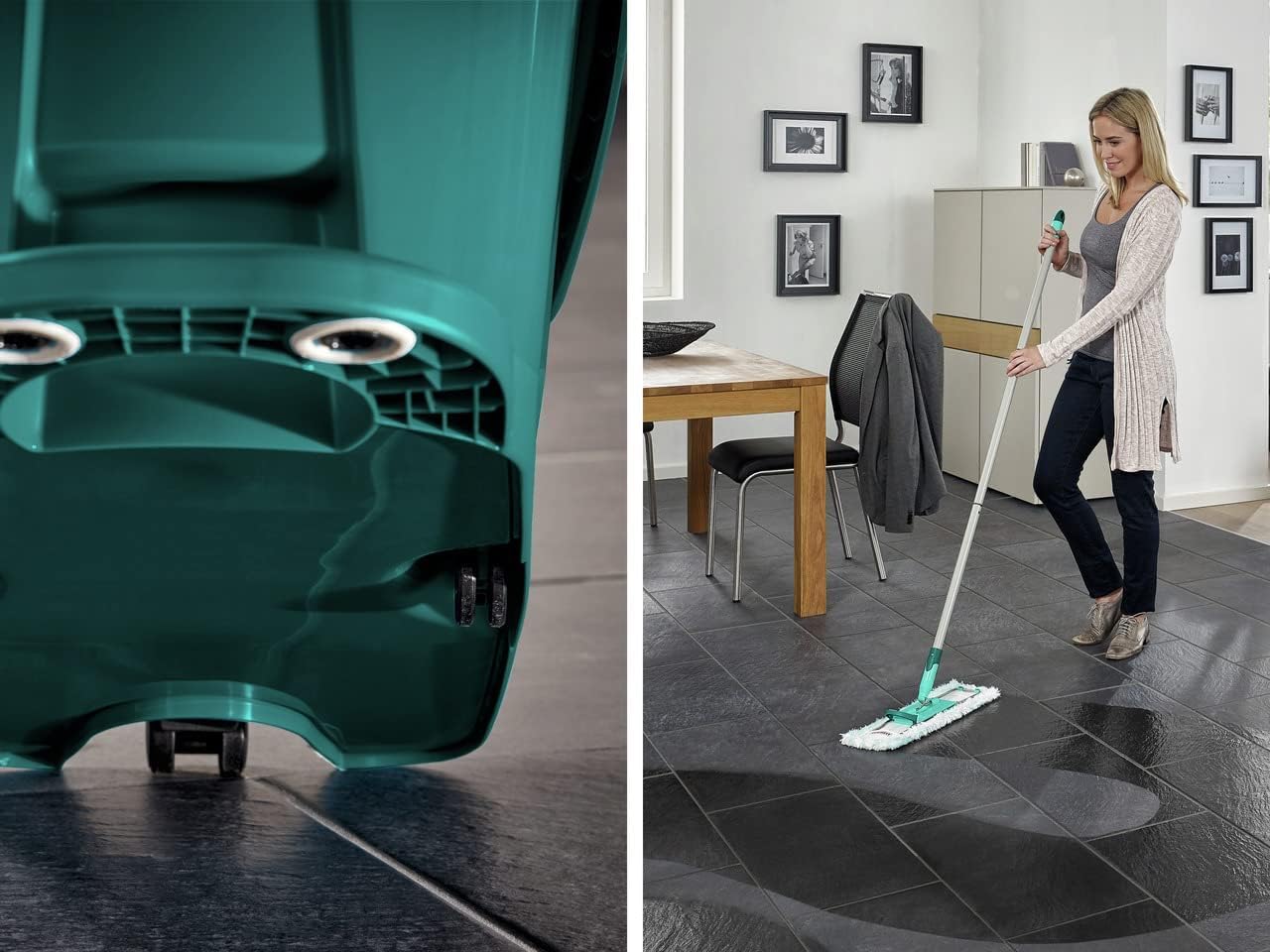 Leifheit Set Wiping Cloth Press Profi XL with floor wiper and rollers including replacement cover Profi Micro Duo made of microfiber, absorbent and easy to clean, set for cleaning without bending over with click system - 55099