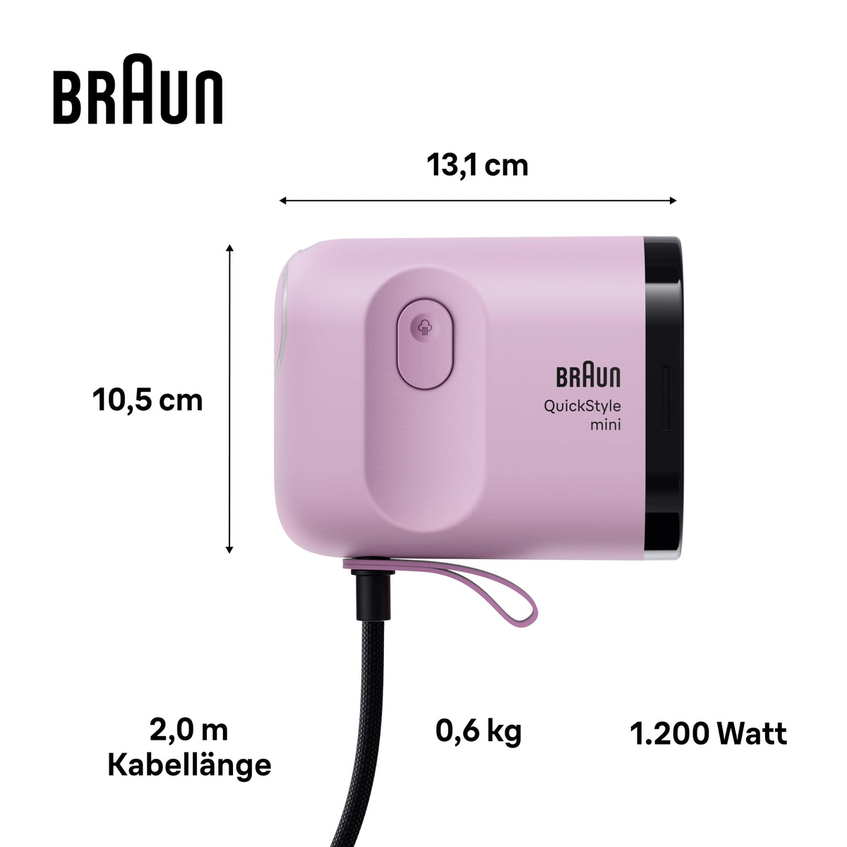 Braun QuickStyle mini - Fier de călcat cu aburi, până la 20 g/min putere de abur, Violet - GS1031PU