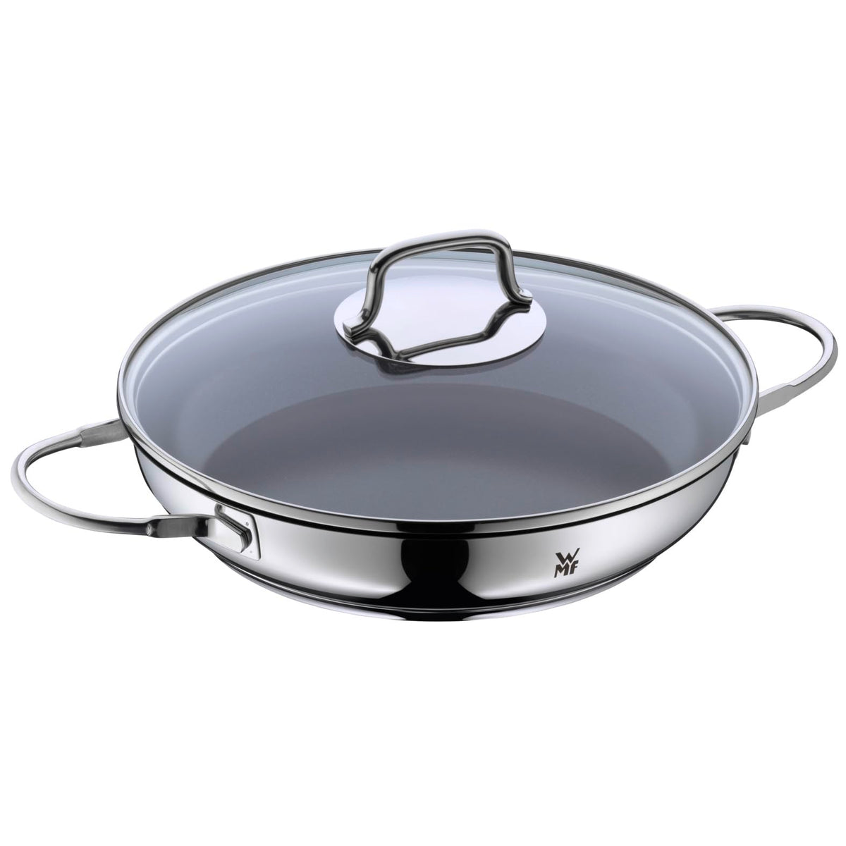 WMF Devil Serving Casserole Induction 26 cm with Glass Lid, Oven-Safe Pan, Serving Pan, Cromargan Stainless Steel Coated, Ceramic Coating, Oven-Safe - 738706290