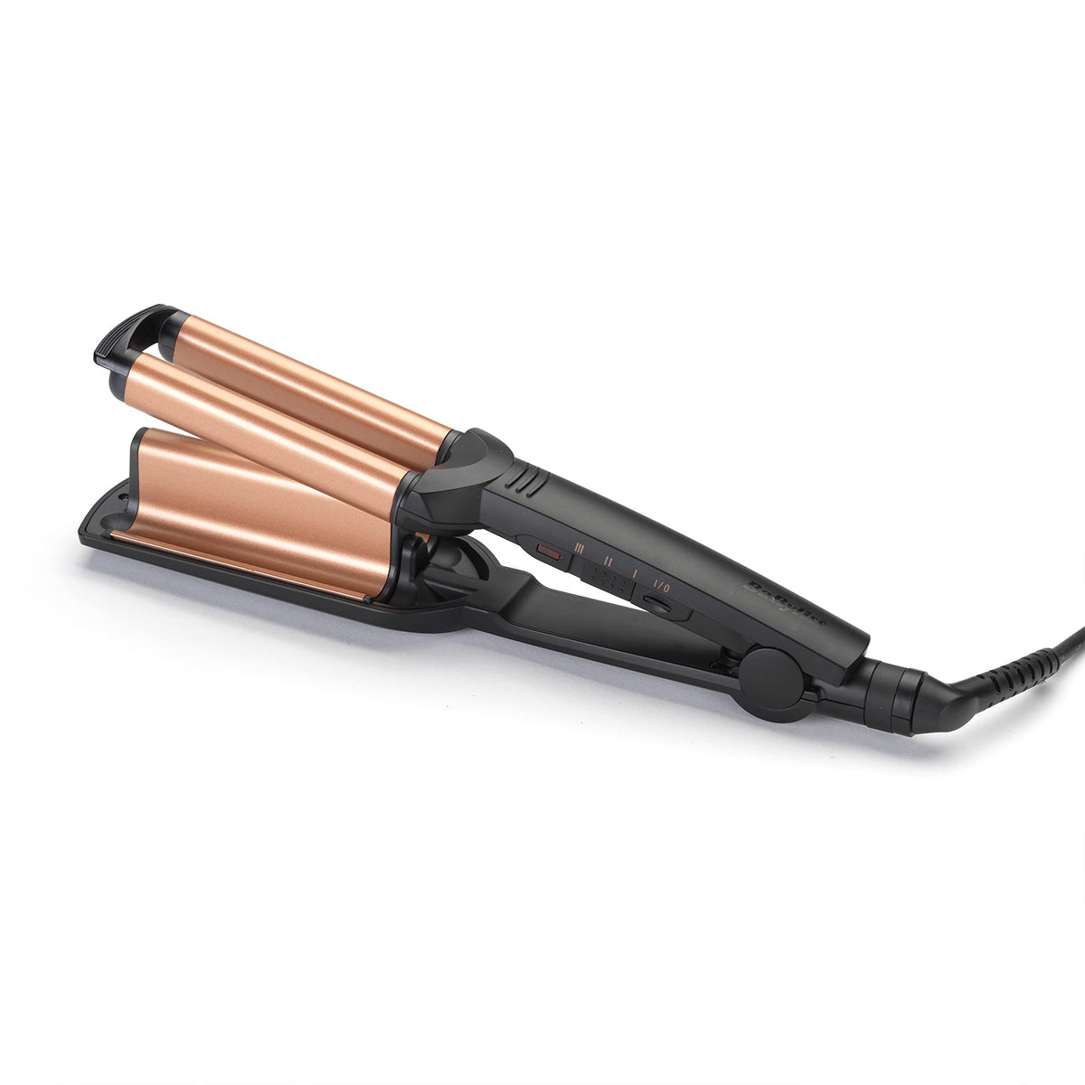 BaByliss Deep Waves Hair Waver – Ceramic coating, 3 temperature settings (160°C-200°C), frizz-free mermaid waves & beach waves, quick heat-up – Black & Gold, W2447E