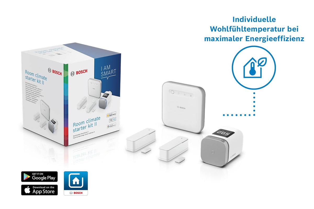 Bosch Smart Home Starter-Paket Raumklima II, control eficient al climatului interior și încălzire eficientă din punct de vedere energetic, compatibil cu Apple Homekit, Amazon Alexa și Google Assistant - 8750002655