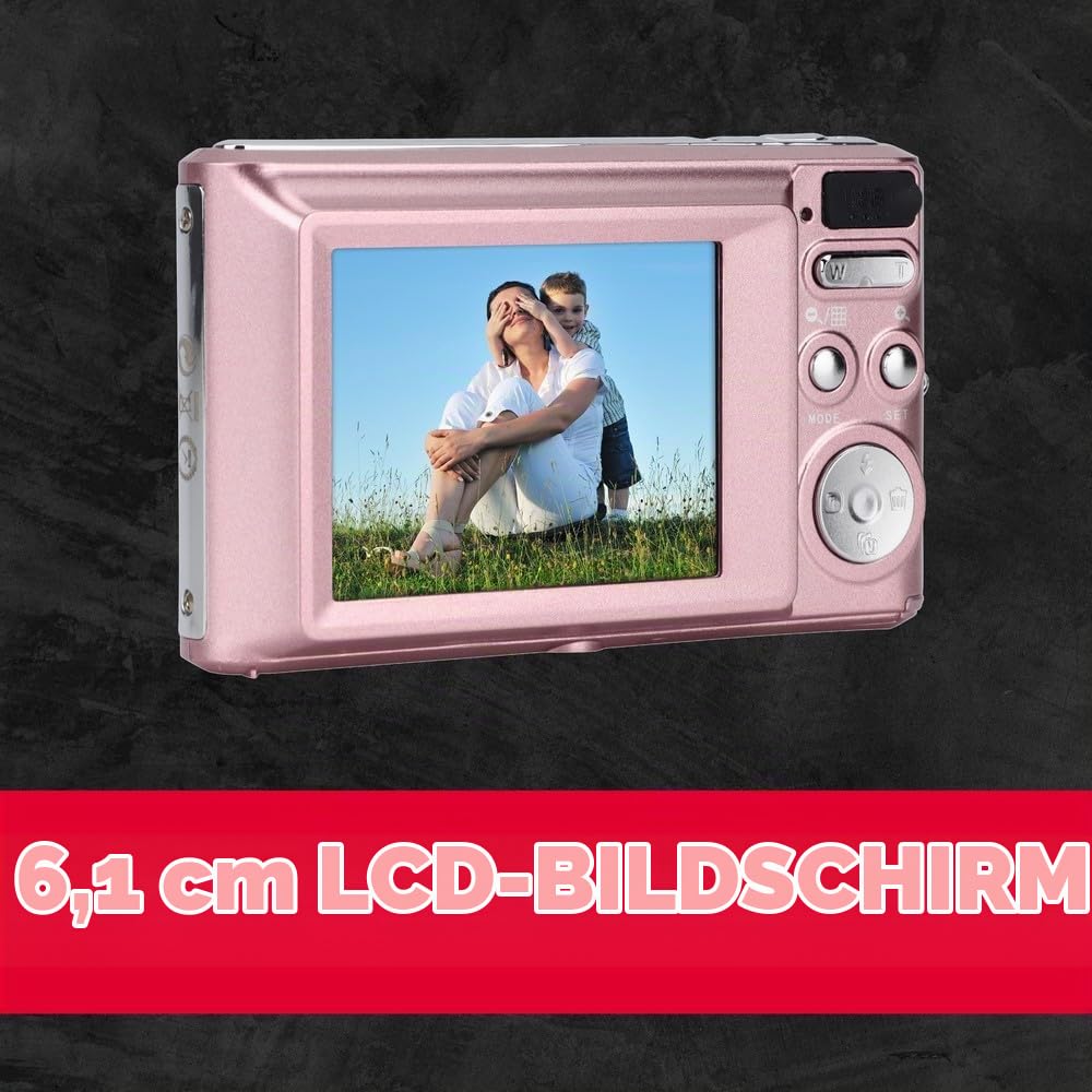 AGFA Photo Realishot DC5500 - Cameră digitală compactă, 24 MP, ecran LCD de 2,4", zoom digital 8X, video HD-720p, card de memorie SD extern, baterie litiu - Roz