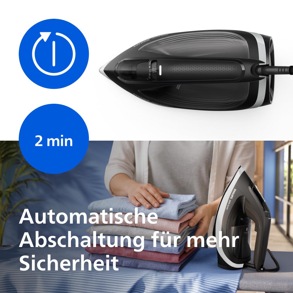 Philips 6000 Series steam iron - guaranteed without burn marks thanks to OptimalTEMP, 190g steam boost, 45g continuous steam, SteamGlide Plus soleplate, drip stop, automatic switch-off (DST6120/80)