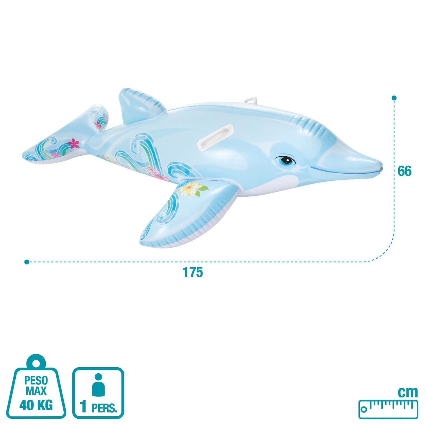 Intex 58535NP - Inflatable dolphin mount, vinyl, multi-colored, 175x66 cm