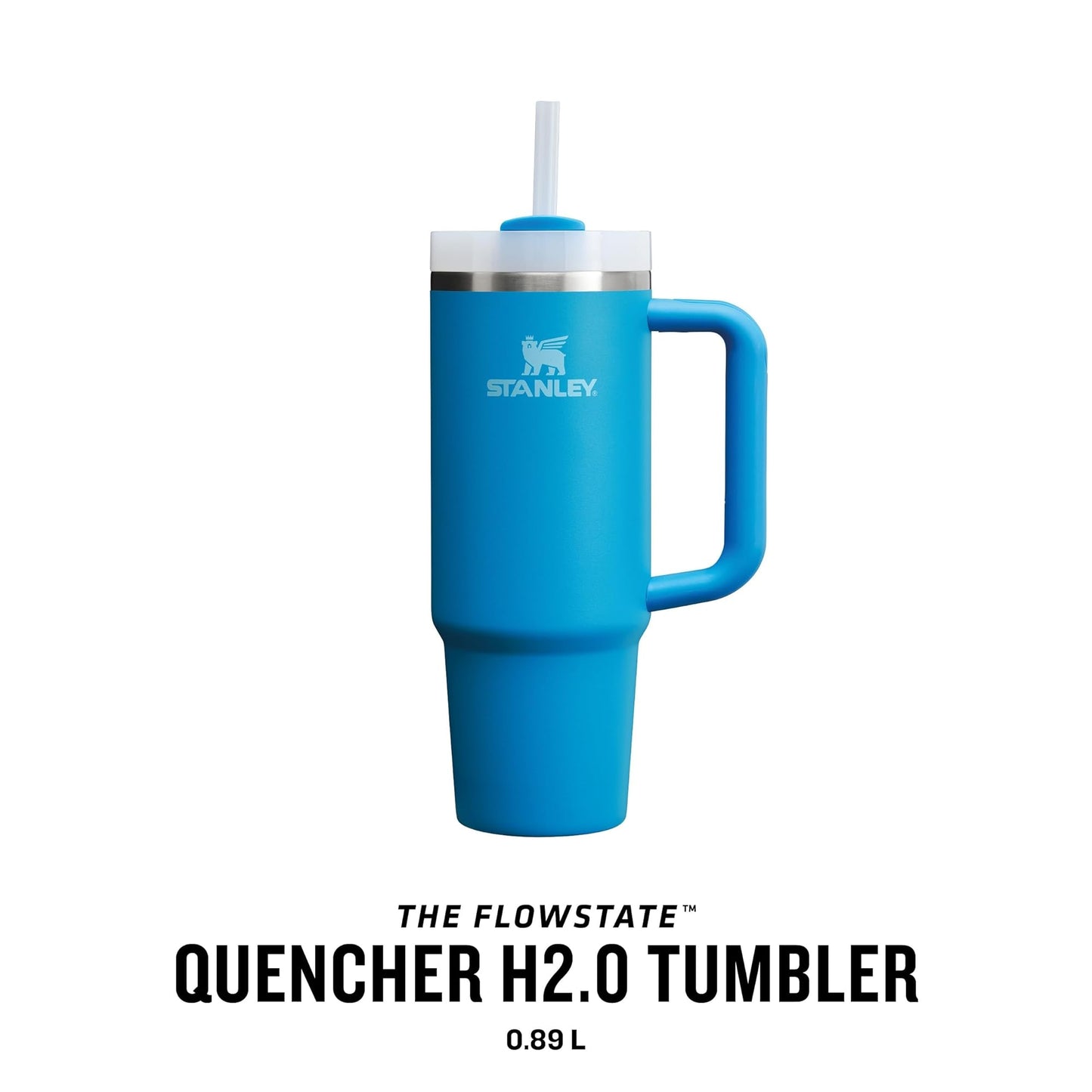 STANLEY 1913 Quencher H2.0 Flowstate Drinking Bottle with Straw 0.89L - Thermo Mug Cools for 9 Hours - 40 Hours Ice Cooled - Thermos Bottle BPA Free - Stainless Steel Drinking Cup - Azure - 100000143569