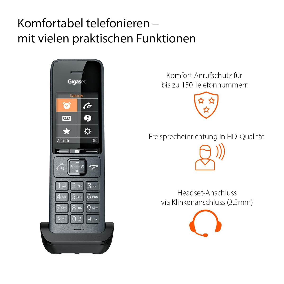 Gigaset COMFORT 520HX - receptor DECT cu suport de încărcare - Telefon fără fir pentru router și bază DECT, negru titan [Compatibil în DE, IT, FR, NL, BE, CHE, AUT] [Fără bază]