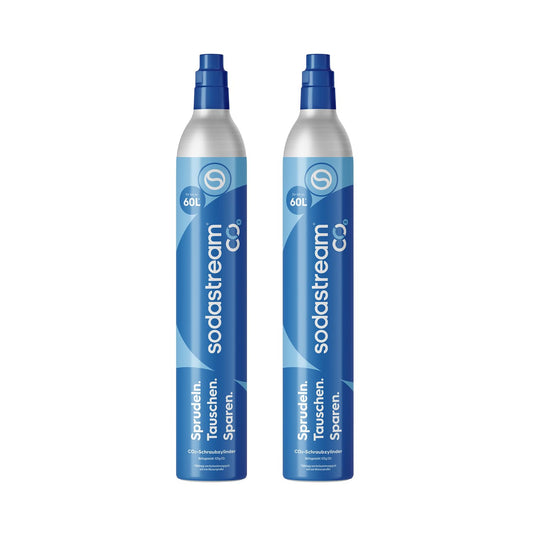 Sodastream - 2 x CO2 Cylinders for Sparkling Water Makers, Blue Screw-In Gas System, Makes 60 Liters of Carbonated Drinks, Compatible with Spirit, Crystal and Genesis, Reduce Plastic Waste - SCREW