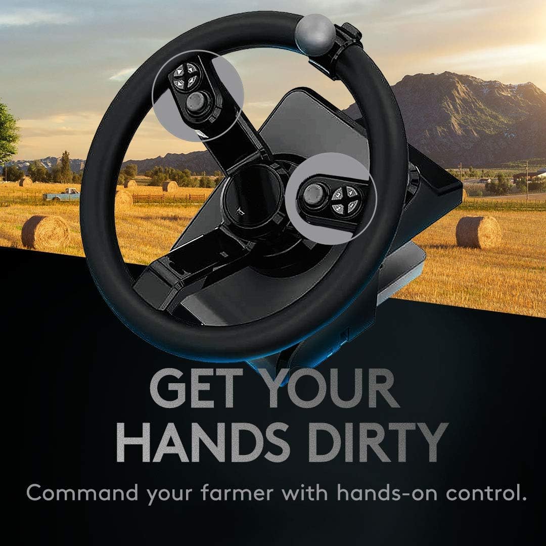 Logitech G Saitek Farm Sim Controller, Farming Simulator Bundle consisting of steering wheel, control console, gas and brake pedals, 900° steering range, 38+ buttons, USB port, PC/Mac - black - 945-000063
